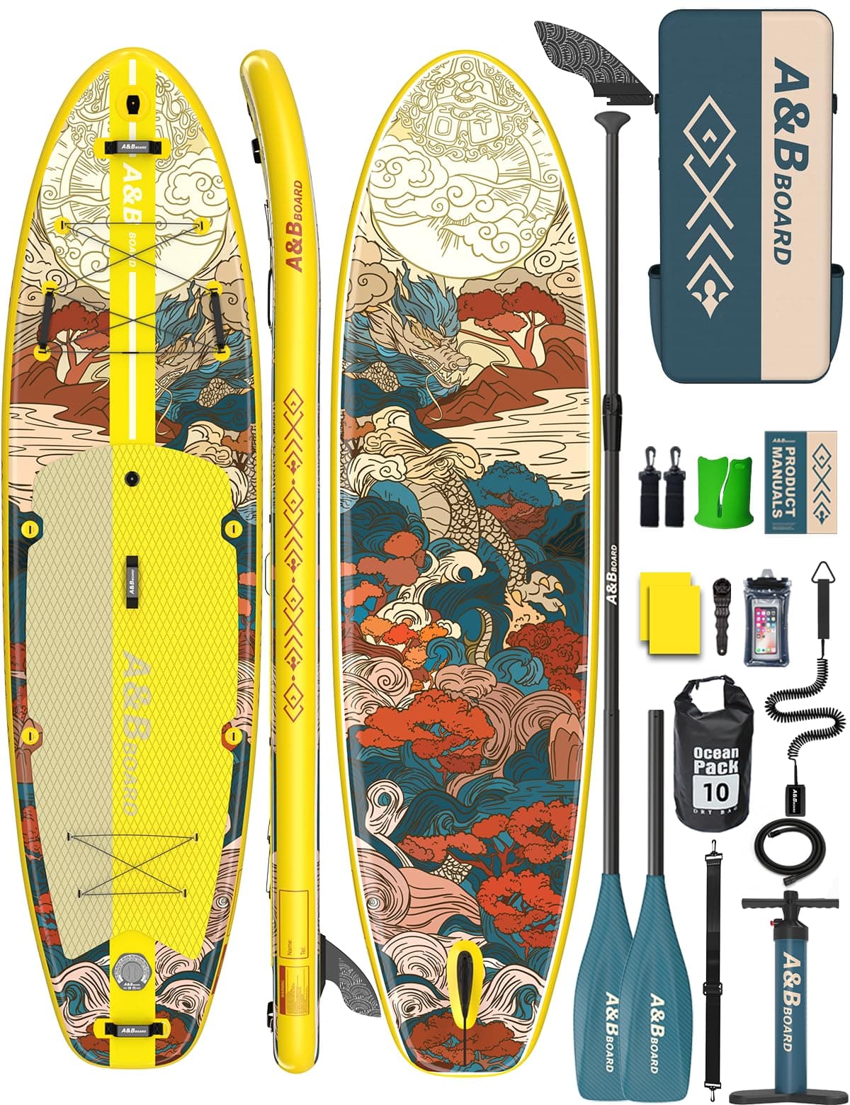 A&BBOARD Tabla Paddle Surf Hinchable 335 cm con Accesorios Premium Sup,Paddle Board Surf para 2 Personas Principiante