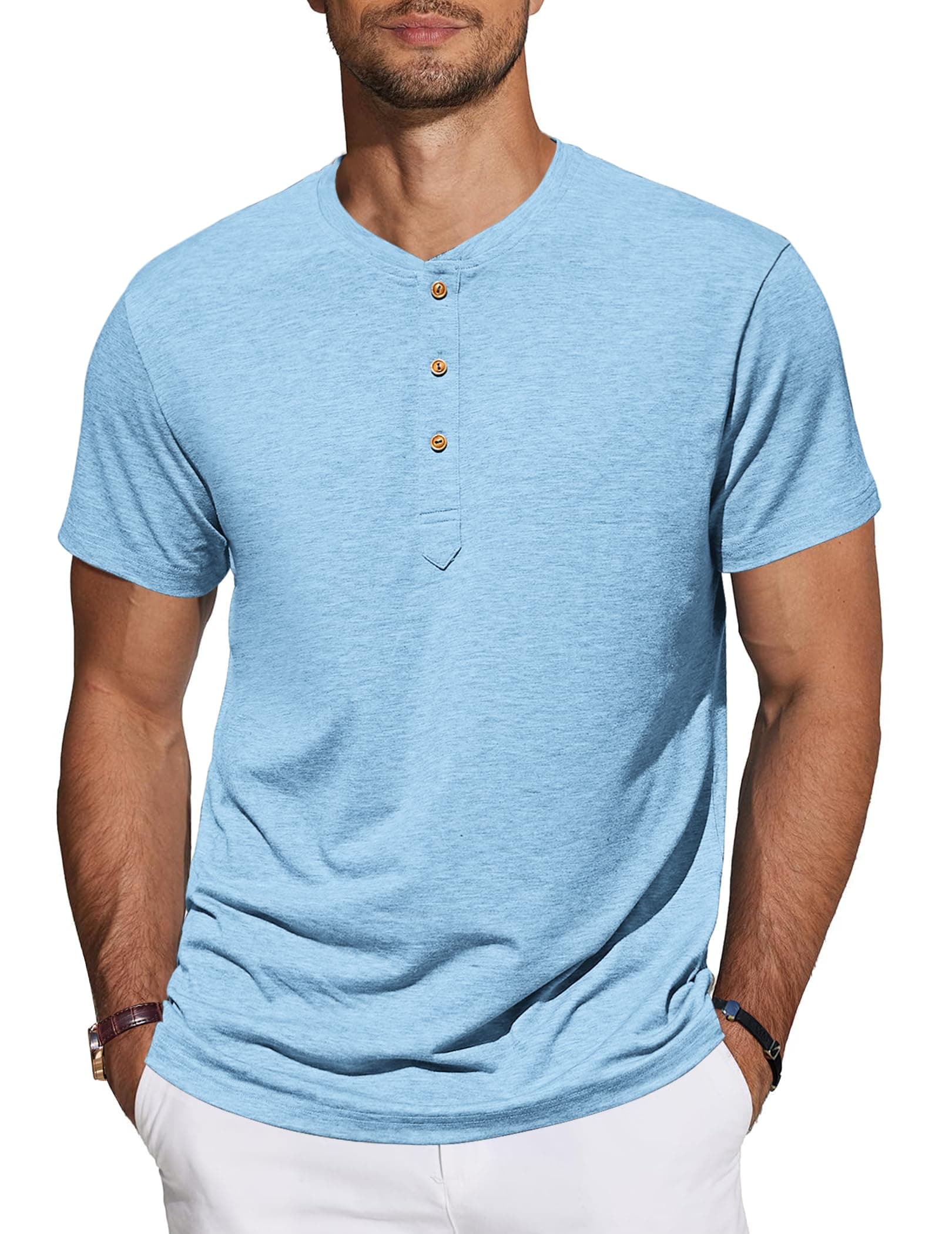 TARAINYA Henley T-Shirt Uomo Cotone Maniche Corte Maglietta Casual Comfortevole con Bottone Quotidiano/Ufficio/Spiaggia M-4XL