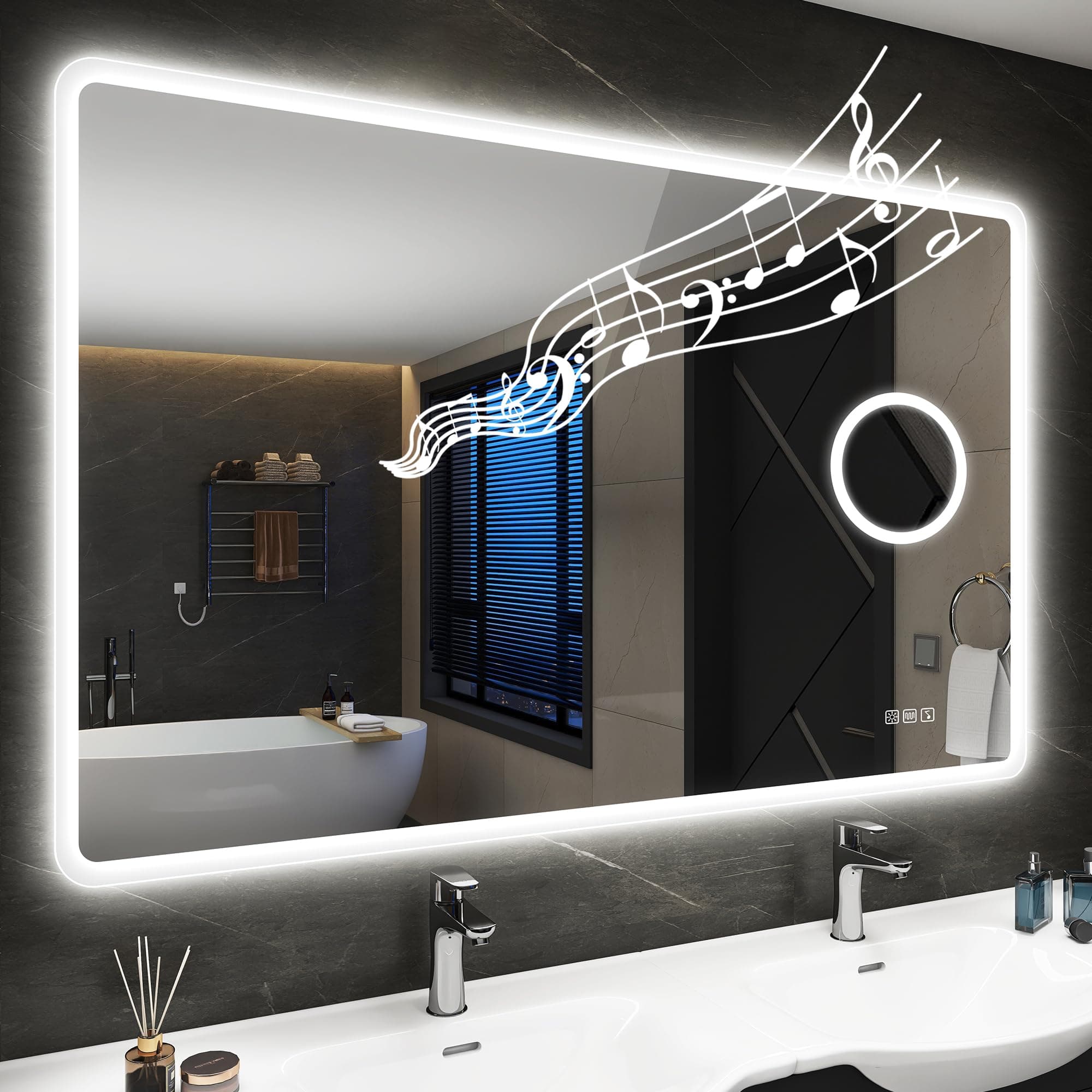 STARLEAD Specchio-Bagno-con-Luce e Ingrandimento 5X, 70x100cm Specchiera-Bagno-LED con Bluetooth, Antifog, Dimmerabile, 3 Colori Luce, Memoria, Vetro Temperato HD, Impermeabile IP44