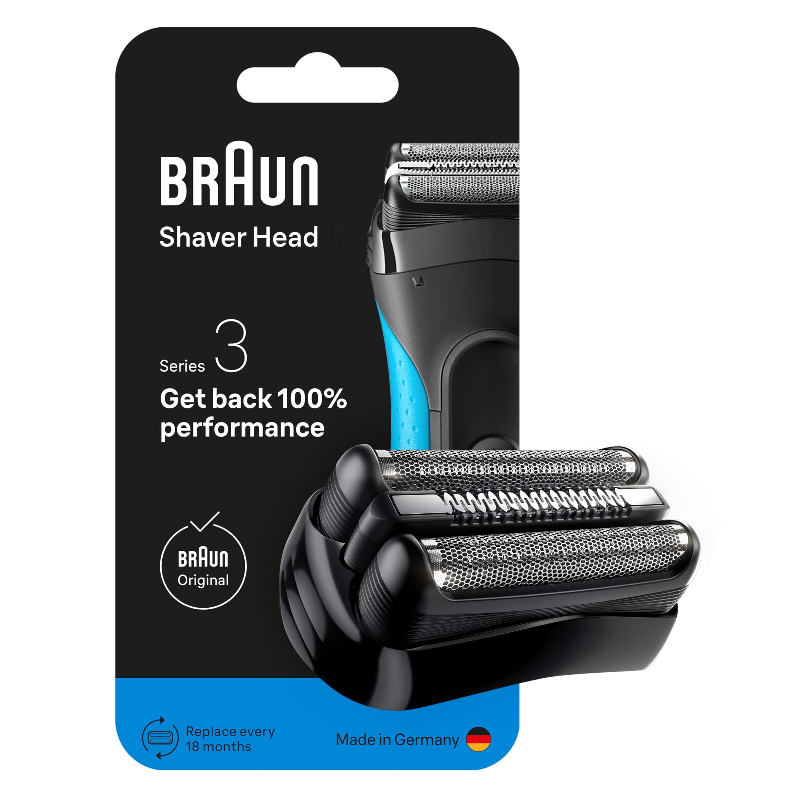 Braun Tête De Rasoir Electrique Homme Series 3 21B ORIGINALE, Pièce De Remplacement Pour Rasage De Près, 2 Lames A Grille Pour Raser La Barbe Et Tondeuse Centrale, Elément De Rechange OFFICIEL