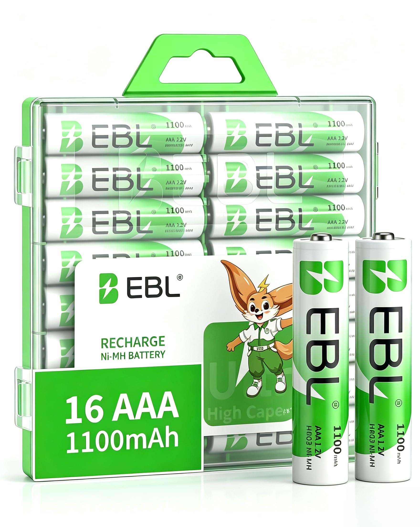 EBL 16PCS Piles Rechargeables AAA, AAA HR03 1.2V NiMH Pile Rechargeable | Cycle de Vie Ultra Long, Recyclable, pour Téléphone sans Fil, Télécommandes, Électroniques Domestiques