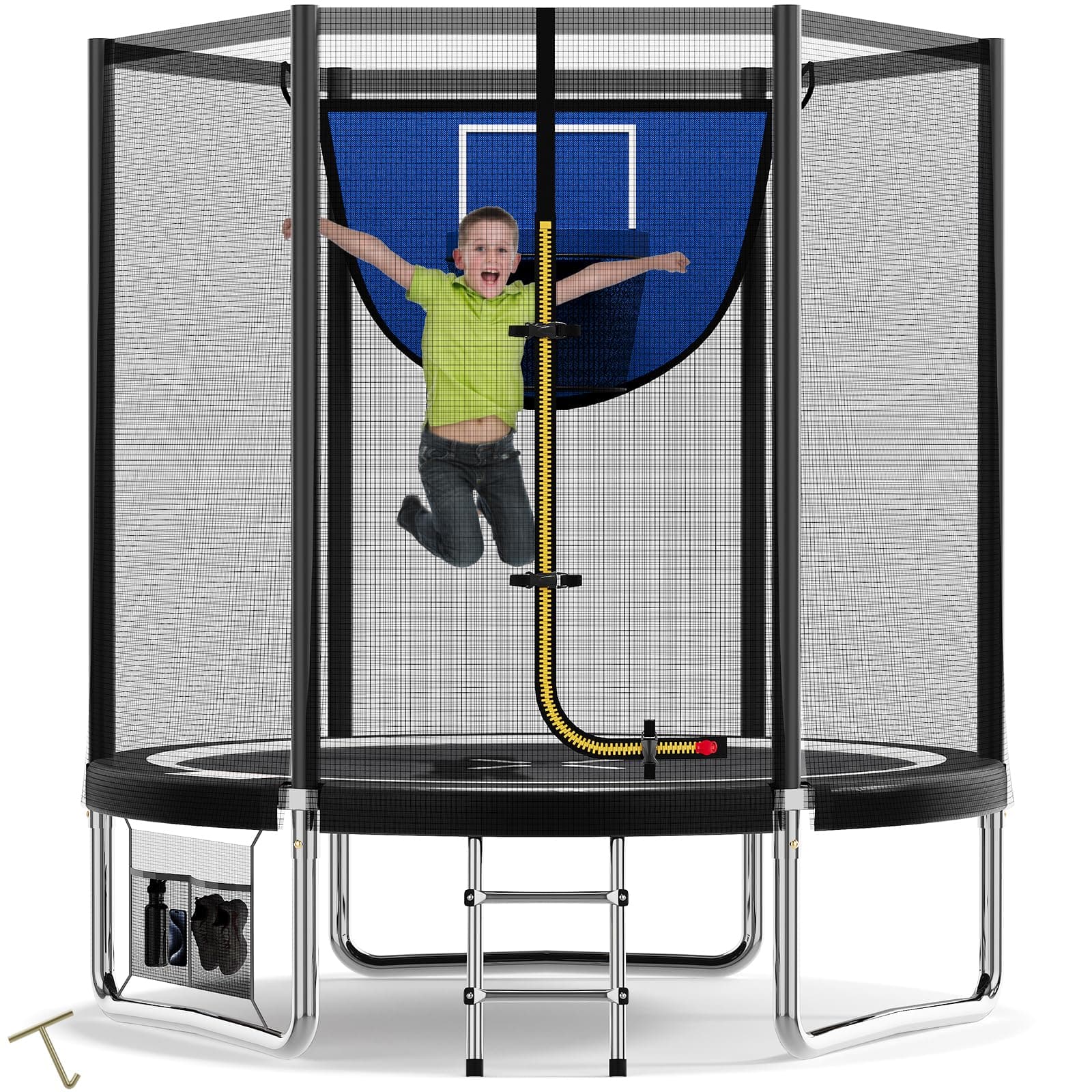 Devoko Cama Elástica Exterior para Niños Ø 183/228/305/366/427 cm, Trampolines para Niños con Malla de Zapatos, Escalera, Red de Seguridad, Capacidad de Carga 50-150 kg