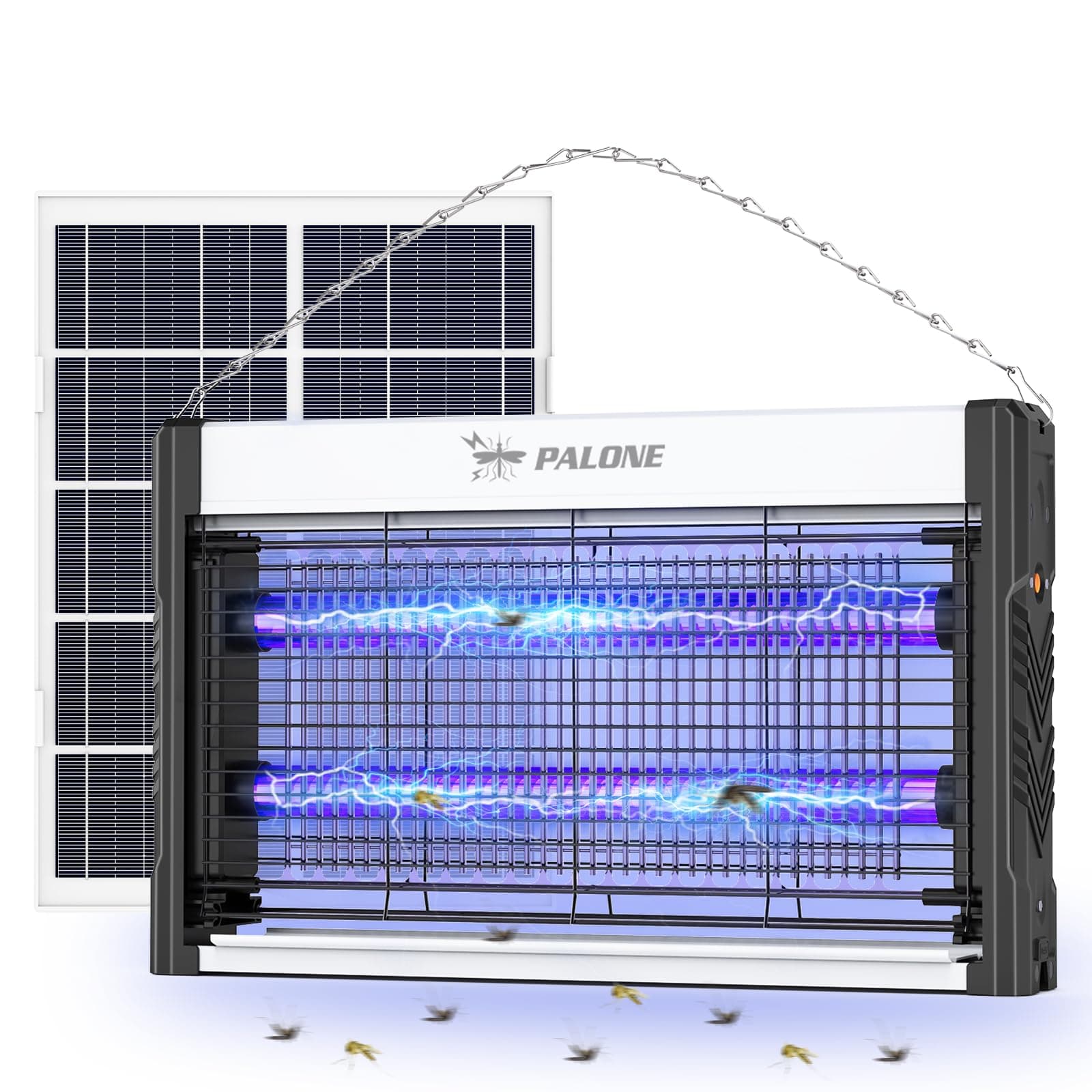 PALONE Lampara Antimosquitos Solar, 3600mah USB Antimosquitos Electrico, con Panel Solar, Atrapa Moscas UV LED, PortáTil y Eficiente para Uso en Interiores y Exteriores.