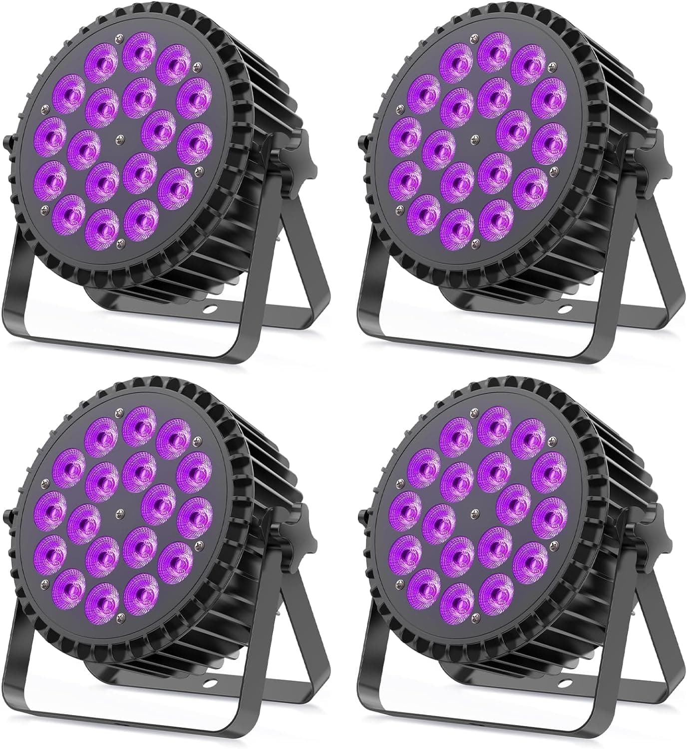 4PCS RGBWA UV Focos Par LED 200W, 18 LED Luces Escenario con D MX 7/10CH y Modo Estroboscópico, Luz DJ Profesionales para Discoteca Bar Fiesta Bodas Espectáculos Navidad Halloween