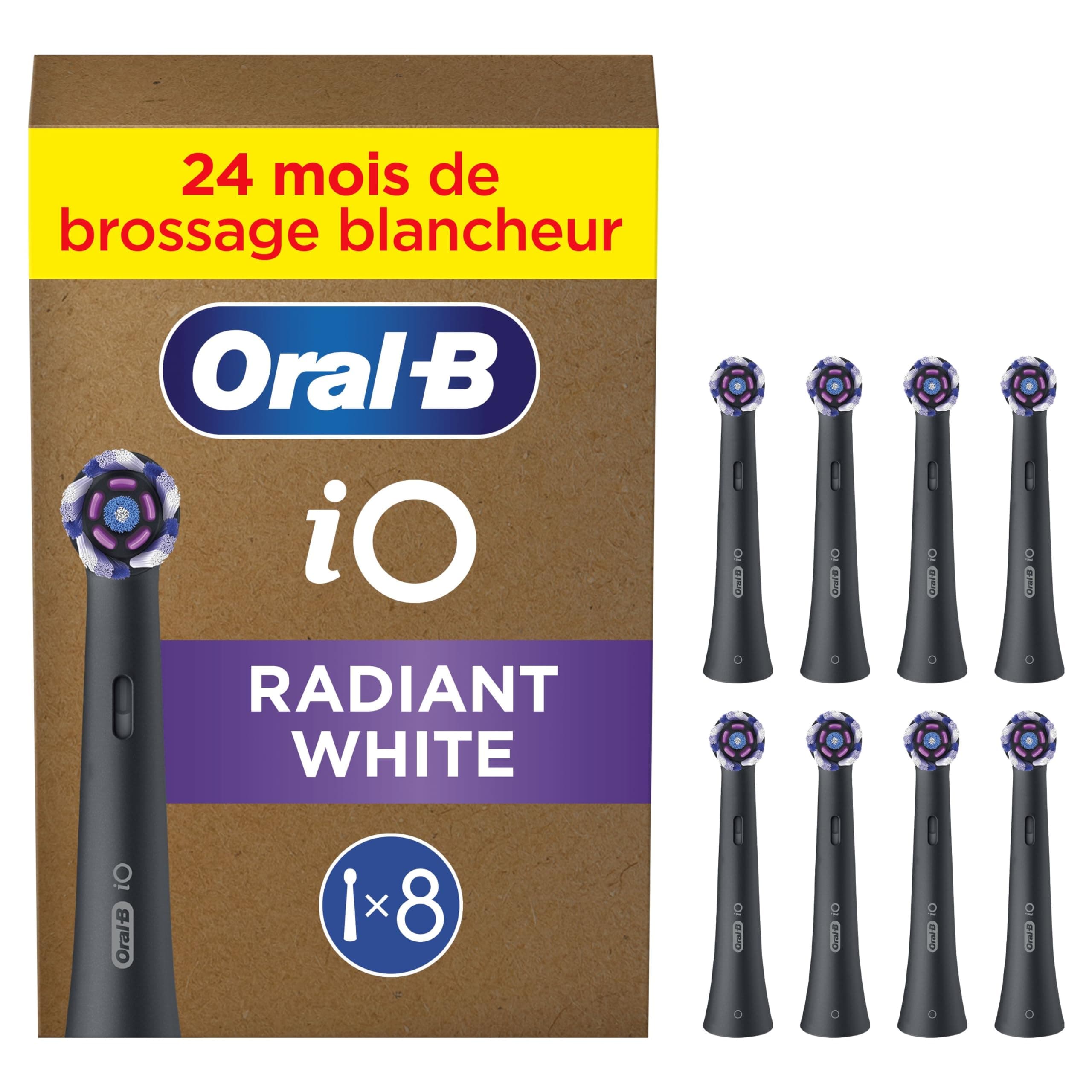 Oral-B Lot De 8 Brossettes De Rechange Radiant White, AUTHENTIQUES, Noires, Brossage Avancé Grâce Aux Pétales De Polissage Pour Le Blanchiment Des Dents, Pour Brosses Electriques Oral B iO, Carton