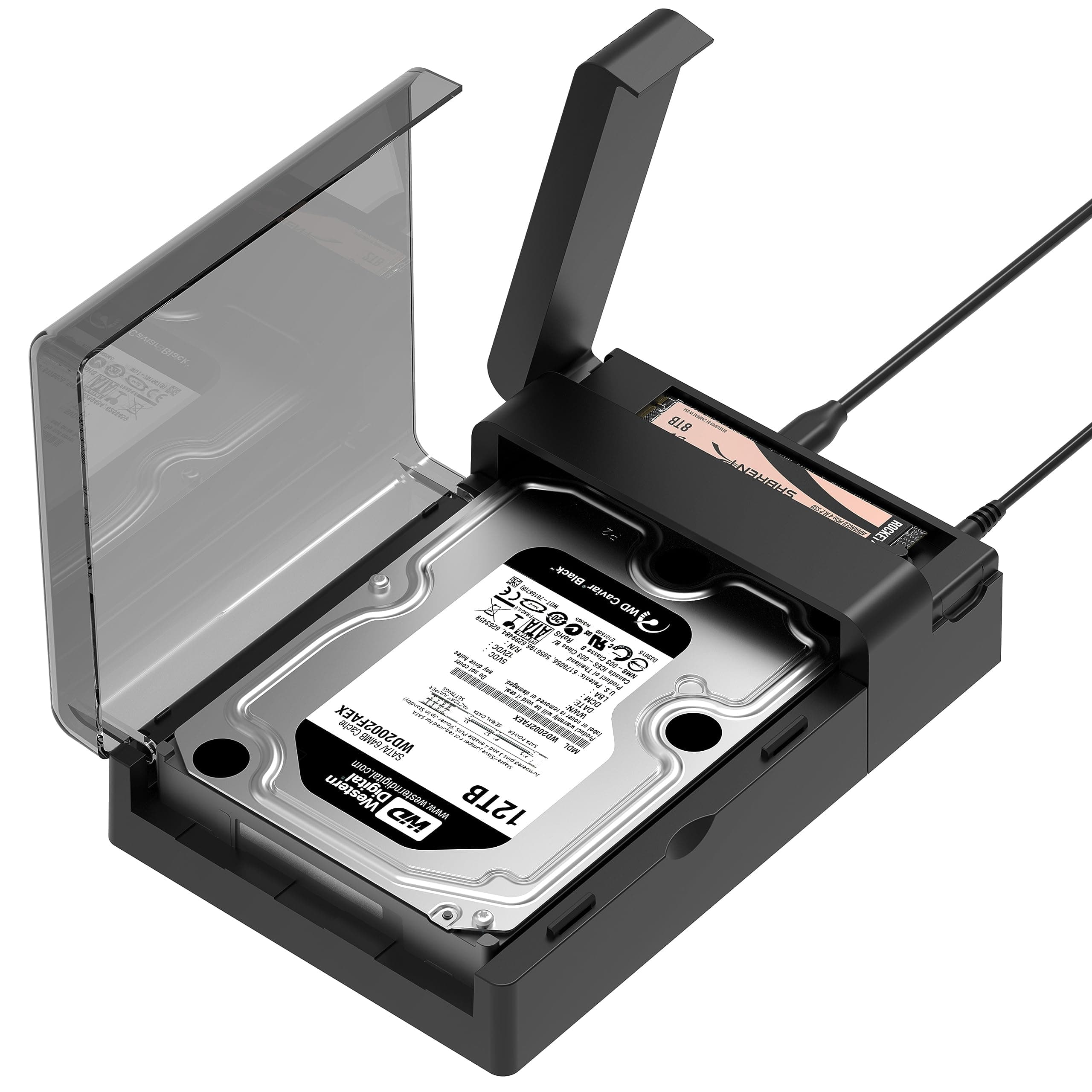 SABRENT M.2 NVMe + docking station per disco rigido SATA, SSD HDD 2,5" 3,5" SATA case dock & M2 PCIe external SSD enclosure + adattatore di alimentazione, con Offline Clone, senza attrezzi (DS-UFNC)