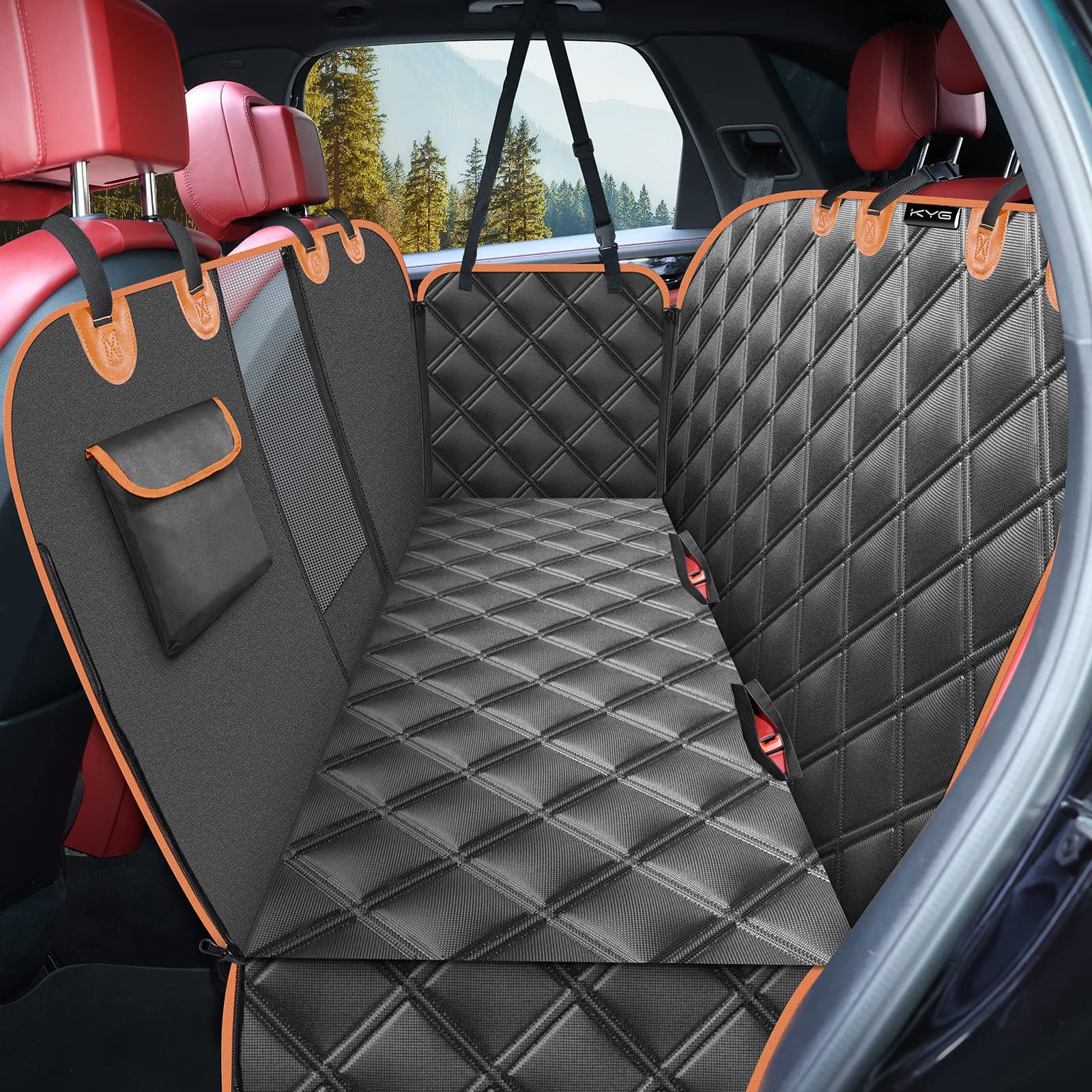 KYG Funda Perros Coche Cubierta de Asiento para Mascota Impermeable y Resistente Protector Coche con Ventana de Malla Visible y Cremallera Protector Completo Asiento Trasero y Puertas