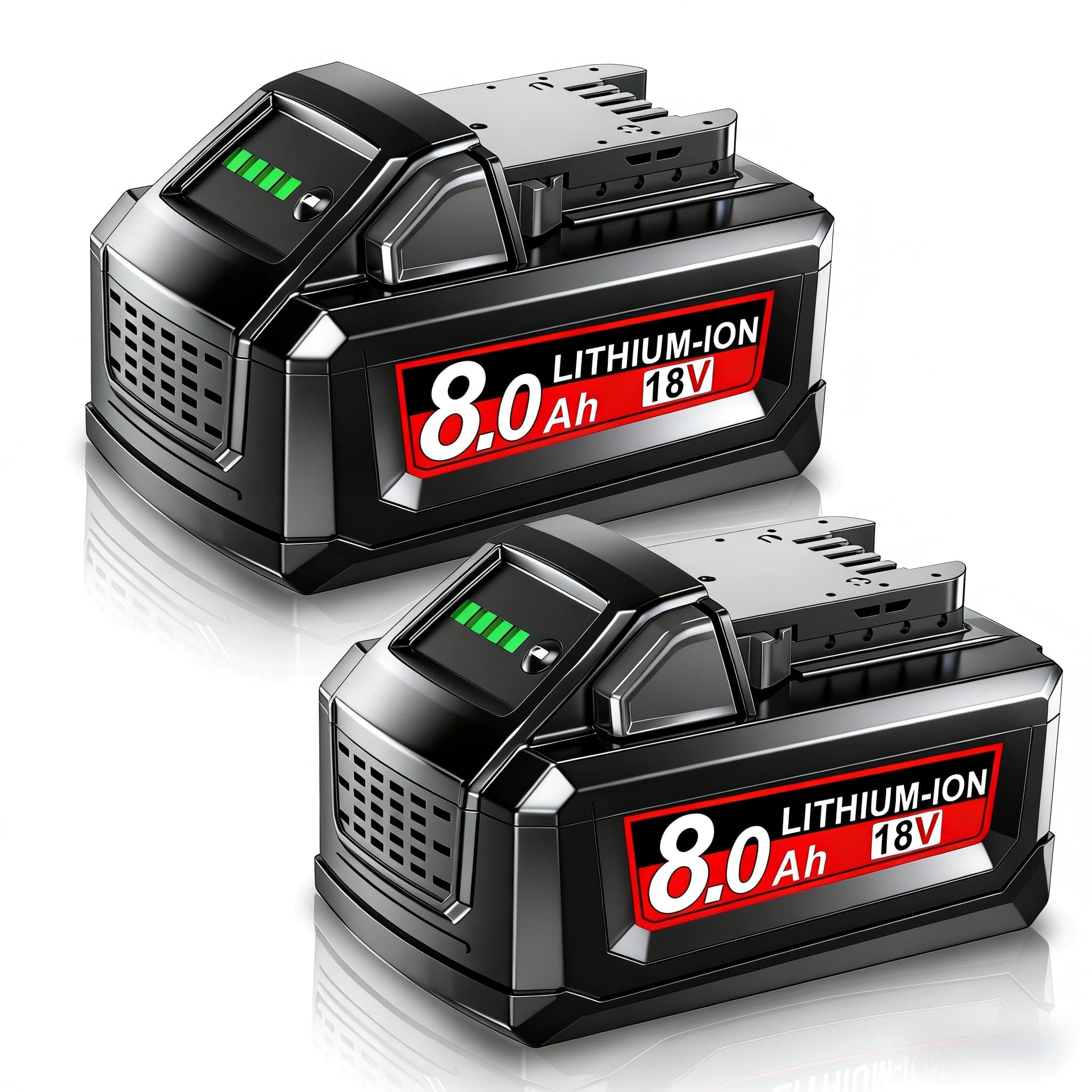 2X 8,0 Ah/8000 mAh pour Milwaukee M18, Powtree Remplacement Batterie pour Milwaukee 18V 48-11-1810 48-11-1820 48-11-1850 48-11-1828 48-11-1860 avec écran (Lithium/Rouge)