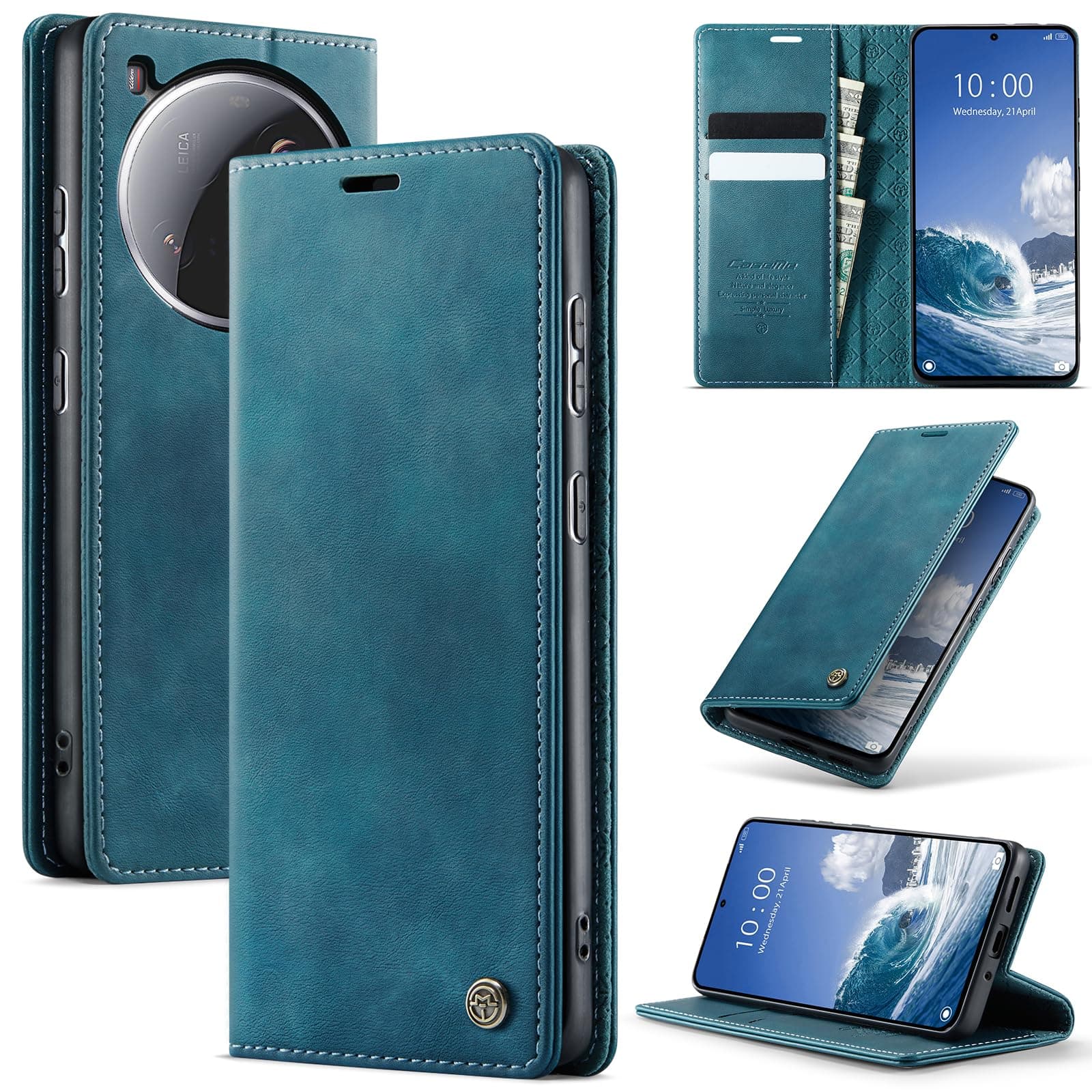 Lonjanfon Coque Xiaomi 15 Ultra 5G,Housse Cuir PU Premium [RFID Blocage][Porte Cartes][Stand Fonction][Antichoc] Magnétique Flip Étui pour Xiaomi 15 Ultra,Bleuvert