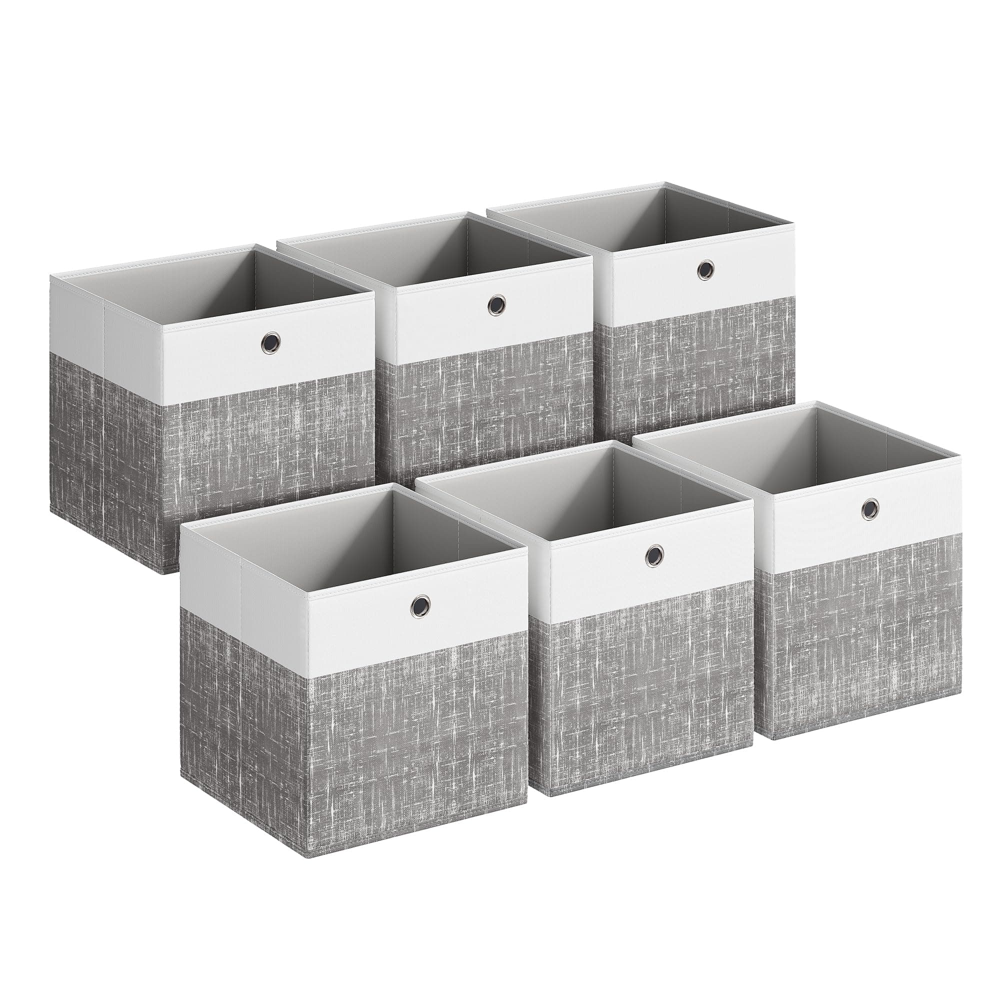 SONGMICS Aufbewahrungsbox, 6er Set, Aufbewahrungskorb, Ordnungsboxen mit PP-Platten, geruchsneutral, Faltbox, Stoffbox für Würfelregal, 33 x 33 x 33 cm, wolkenweiß-schilfgrau RFB433GM02