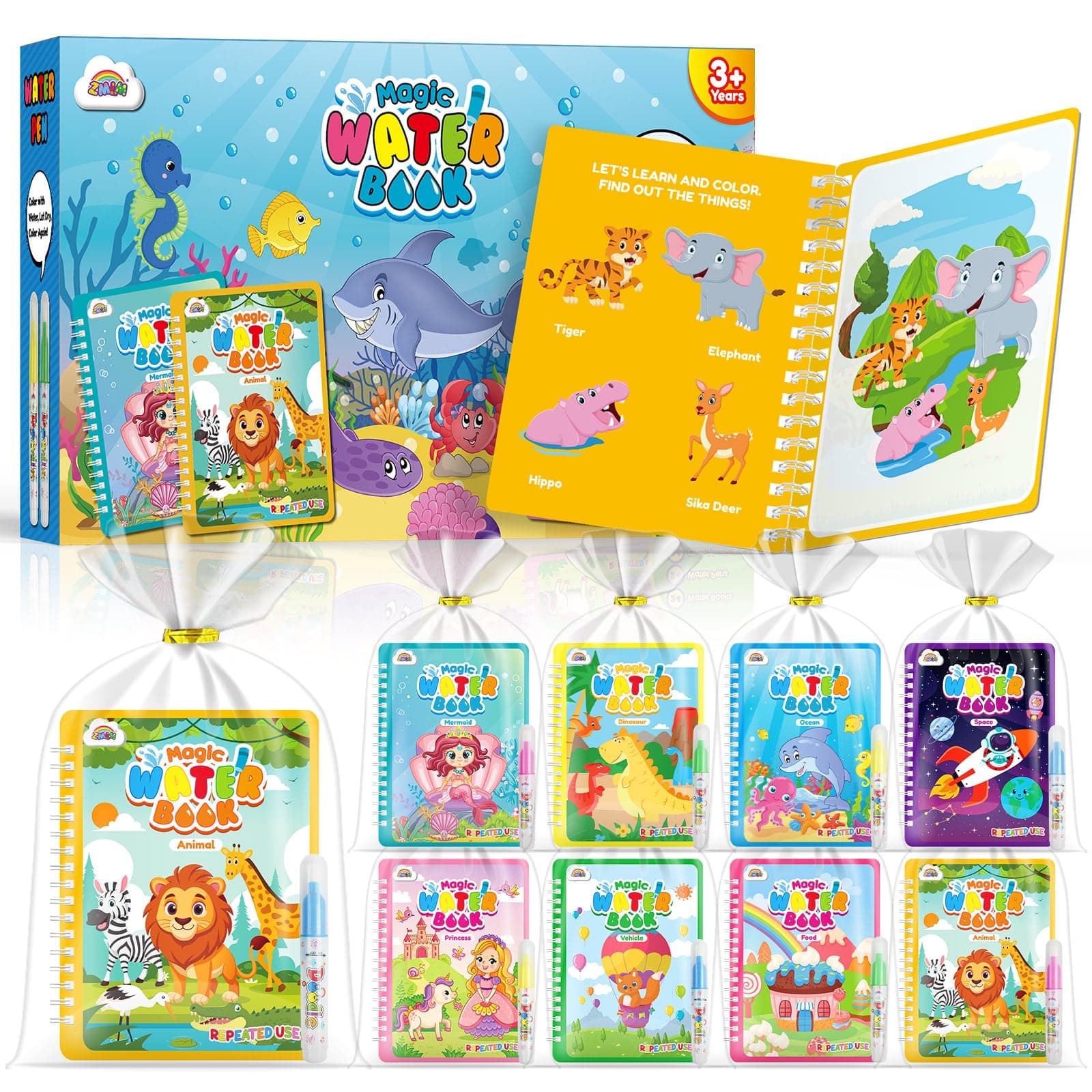 ZMLM 24 Libros de Colorear Magico Agua, Reutilizable Libro Colorear para 3-5 Años Detalles Cumpleaños Niños - Bolsitas cumpleaños infantiles - Regalos Cumpleaños Niños Colegio (Clásico)