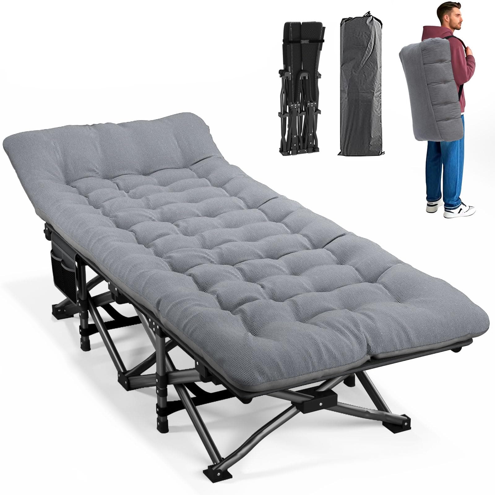 ATORPOK SHOP Lit de Camping Pliable Robuste pour Adultes，lit de Couchage avec capacité de 200 kg pour Bureau/Voyage/extérieur