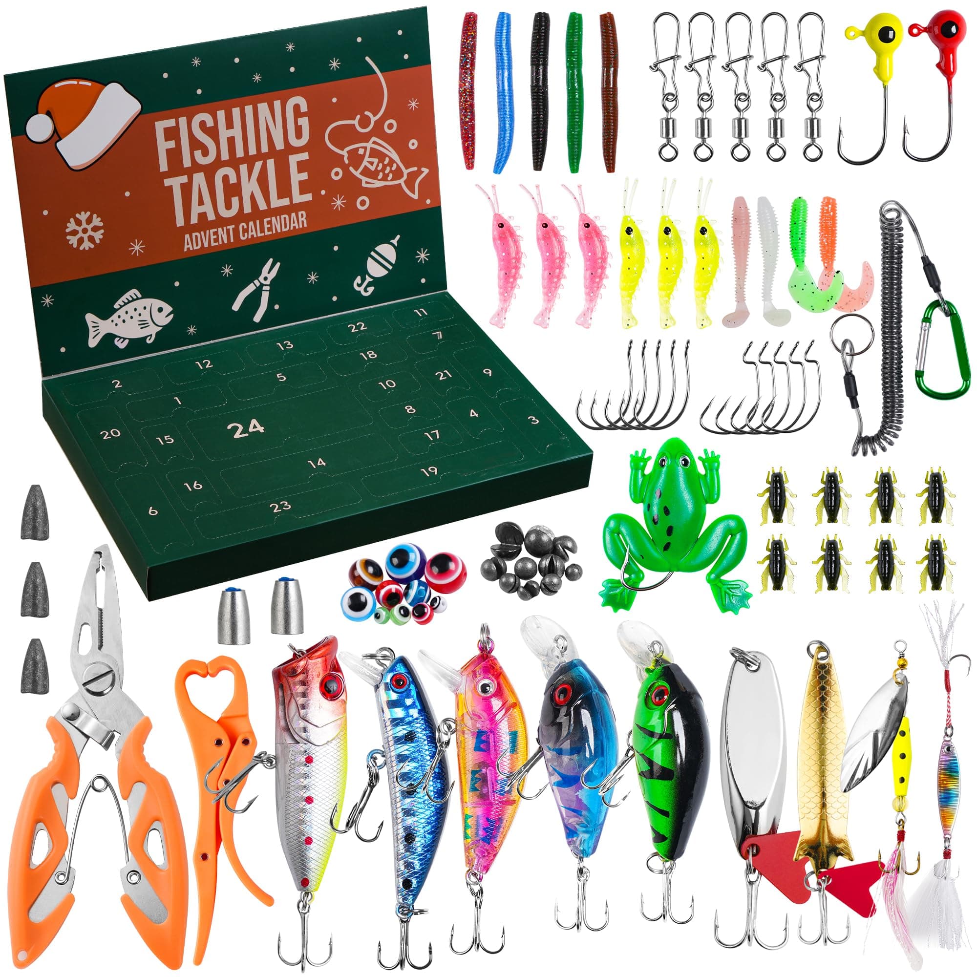 Calendario dell'Avvento 2026 per Uomo Adulto - Regalo per Pescatore | 77 Pezzi da Pesca con Esche e Attrezzi (Pinze, Presa per Labbra) - Regalo per Pescatore, Papà, Marito e Ragazzi Adolescenti