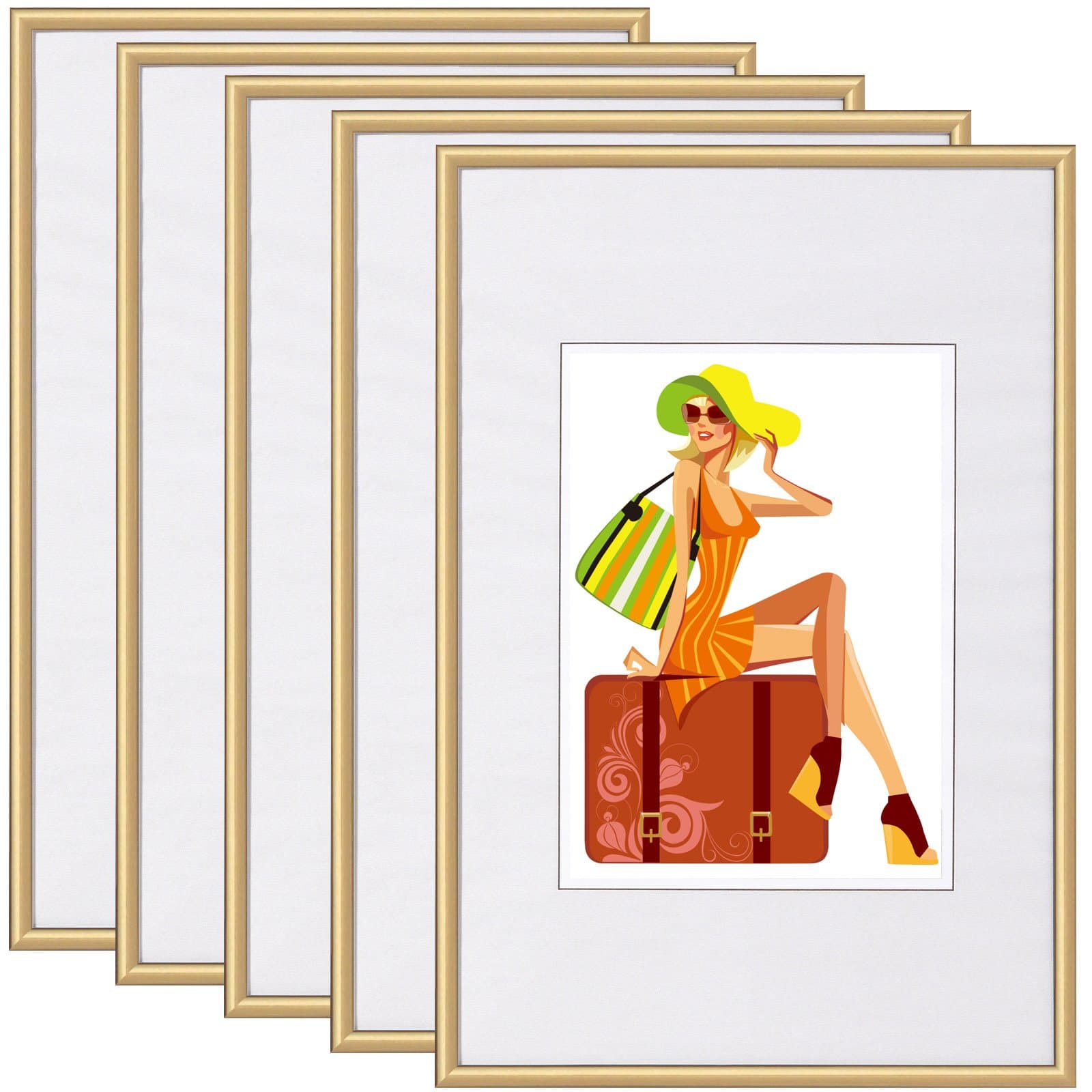 WOLTU Bilderrahmen 20x30 cm, 5er Set, Gold Collage Wanddeko, Fotorahmen mit Passepartout, mehrere bilder, Posterrahmen zum vertikalen oder horizontalen Aufhängen/Aufstellen