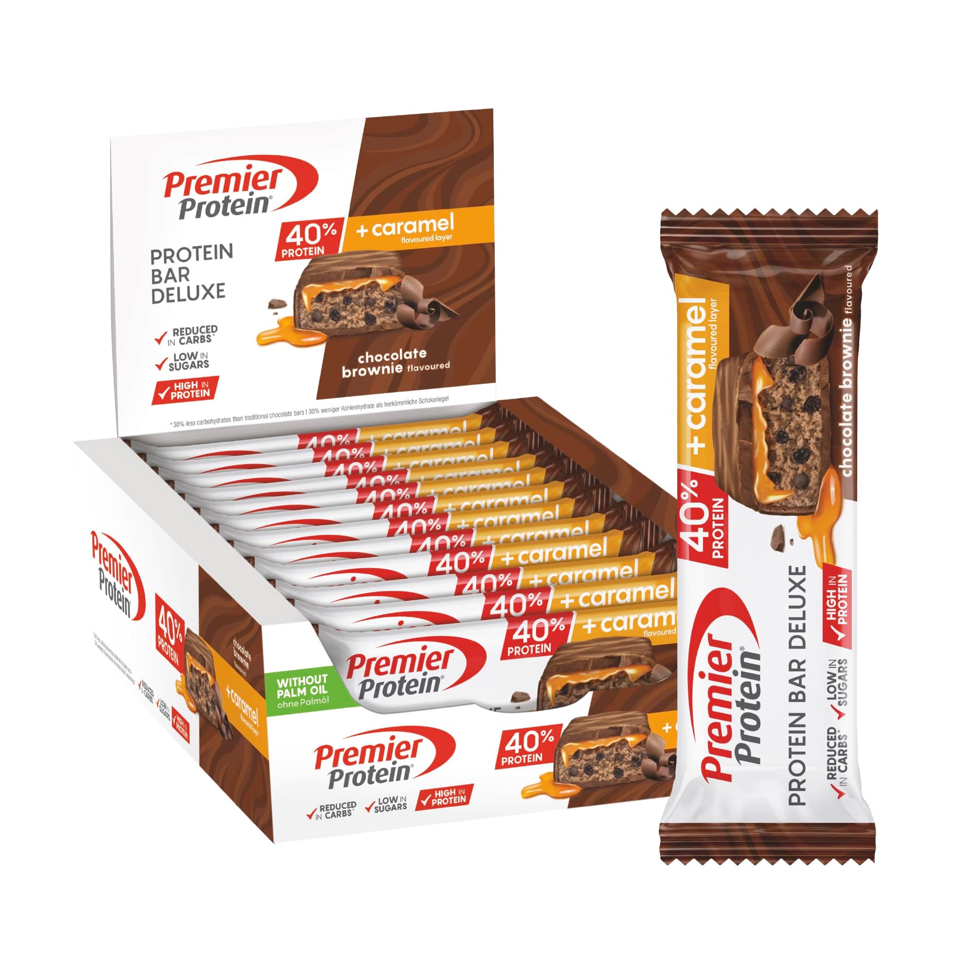 Premier Protein - Protein Bar Deluxe 40% - Chocolate Brownie - 12x50g - faible en sucres – pauvre en glucides – sans huile de palme