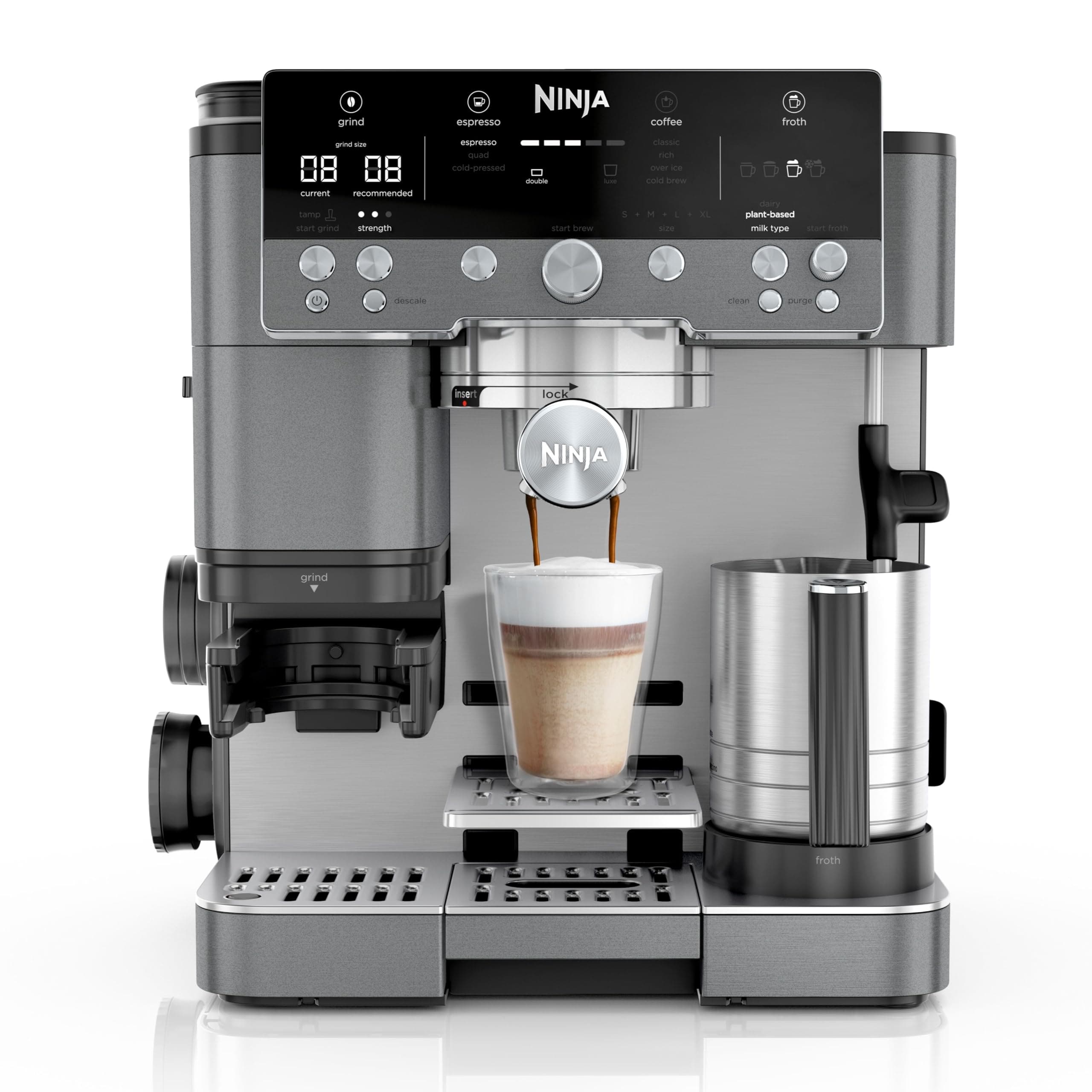 Ninja Luxe Premier Cafetera 3 en 1, para café expreso, prensado en frío y de filtro, 4 preajustes de espuma automatizados, Gris metalizado ES601EUGM
