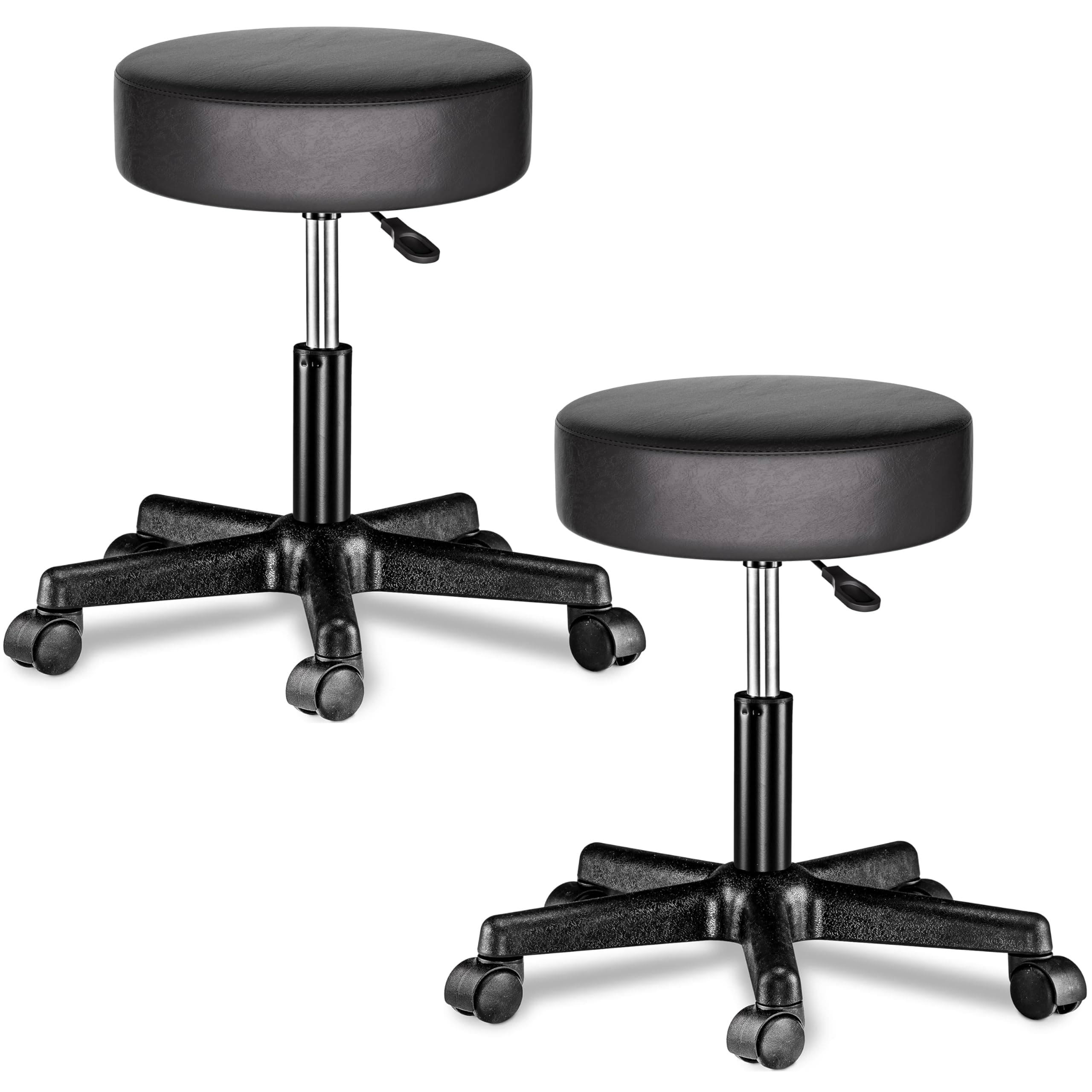 Casaria® Rollhocker Höhenverstellbar 2er Set 10cm Polsterung 46-60cm Höhe 360° Drehbar Ø35cm Rund Rollen Bürohocker Drehhocker Arbeitshocker Stuhl Schwarz