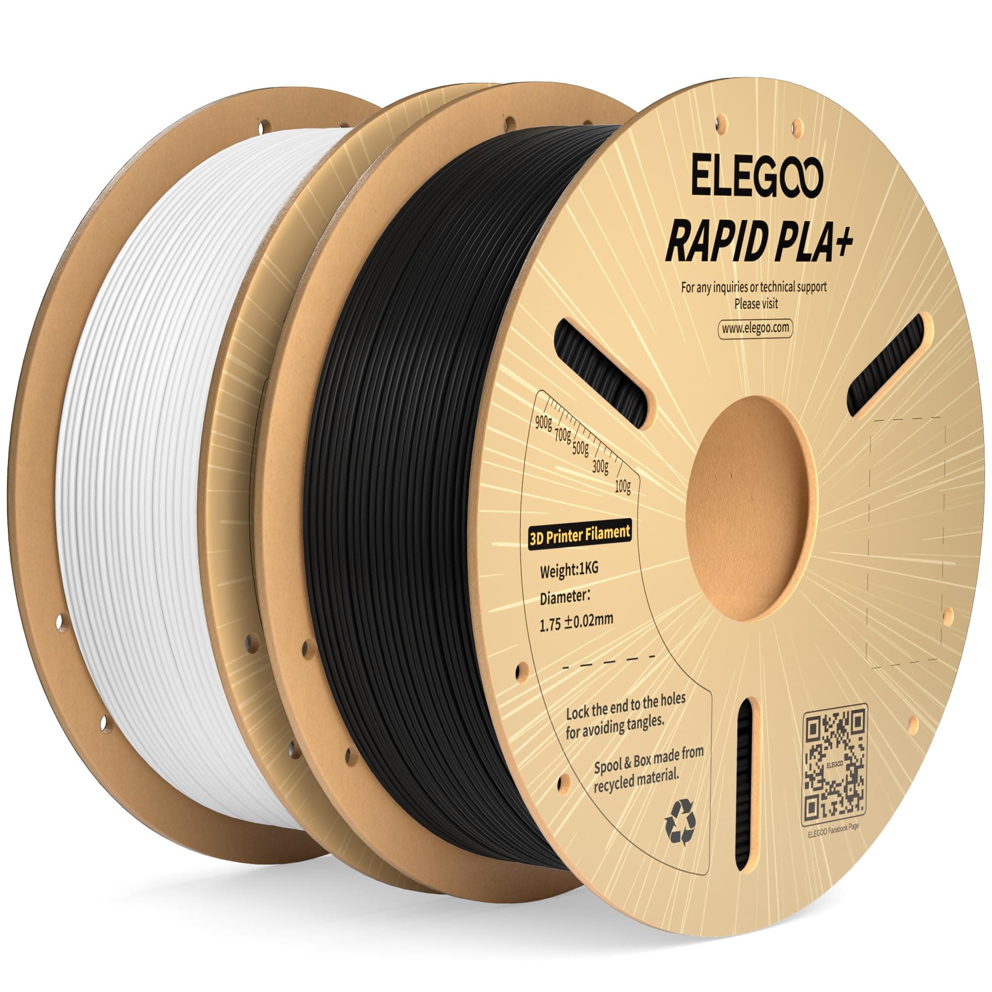 ELEGOO Filamento PLA+ de Alta Velocidad 1.75 2KG Negro y Blanco, 30-600mm/s Filamento PLA Plus Rápido para Impresora 3D, Precisión Dimensional +/- 0.02mm, Carrete Filamento 3D para Impresoras 3D