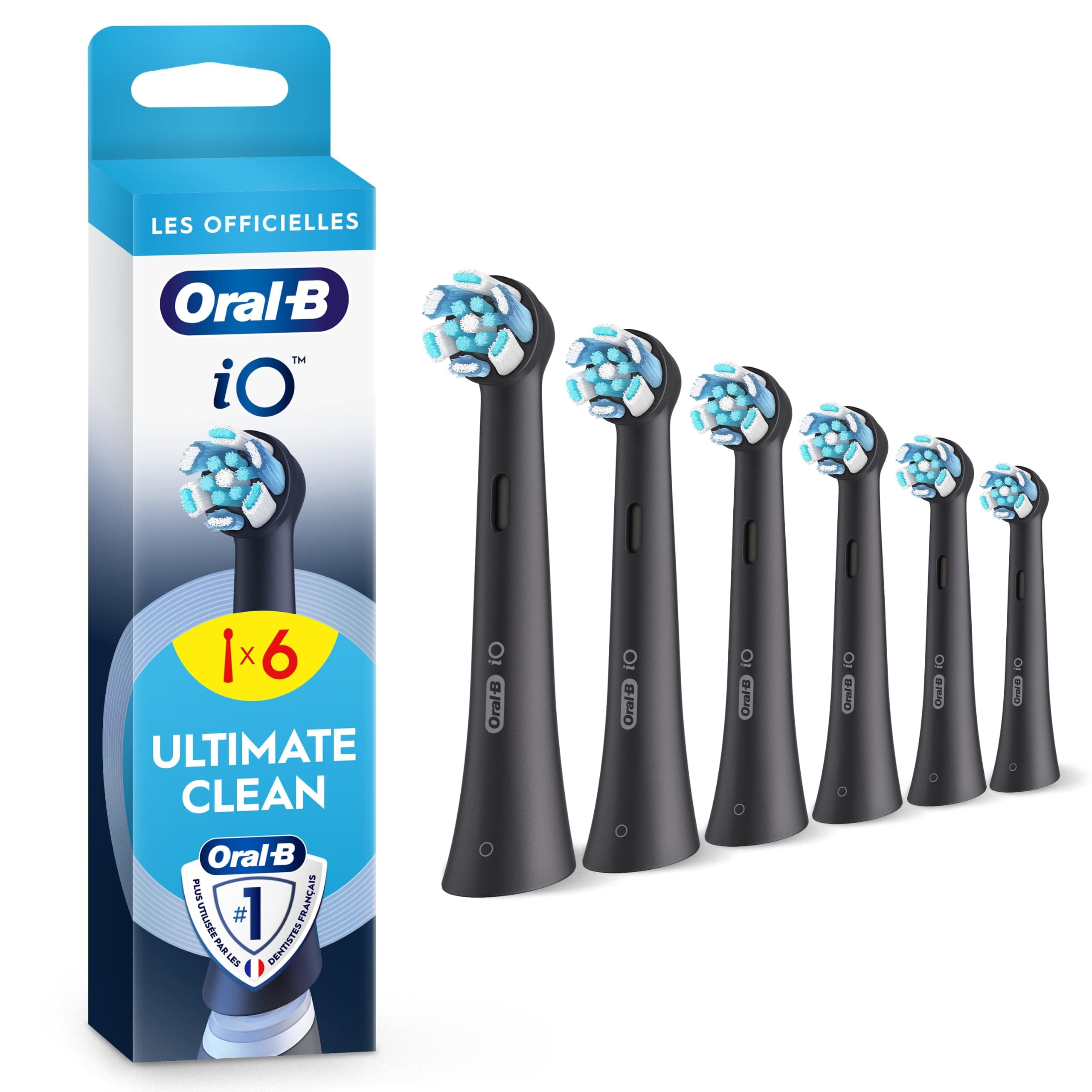 Oral-B Brossettes de Rechange Ultimate Clean, lot de 6, Noires | Recharges Brosse à Dents Électrique iO, pour Adultes, Tête Ronde pour un Brossage en Profondeur