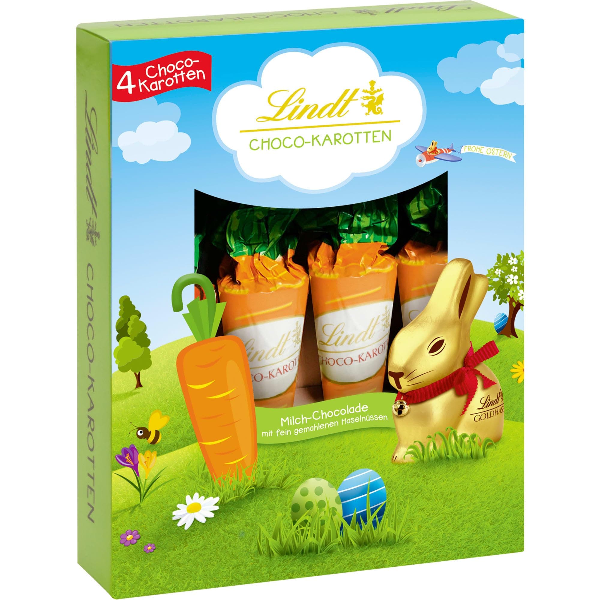 Lindt Schokolade Choco-Karotten | 2 x 54g | Vollmilch-Schokolade in Karottenform mit fein gemahlenen Haselnüssen | Kinder Osternestfüllung | Ostergeschenk | 2 x 4er pack