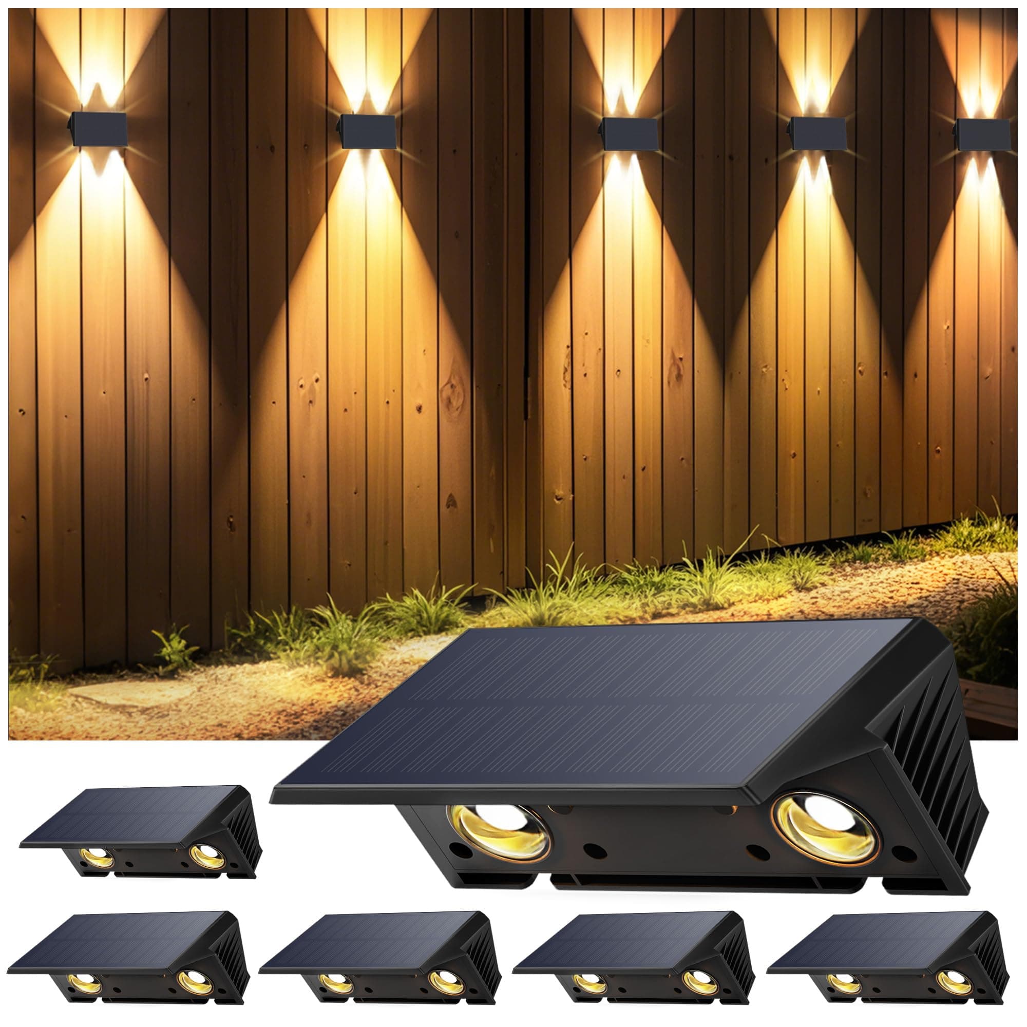 IIRARA Lampada Solare da Esterno di 6 Pezzi Alto e Basso Luci Solari Esterno Energia Bianco Caldo Illuminazione per Esterni 100LM Applique da Solare IP67 per Muro Vialetto Giardino