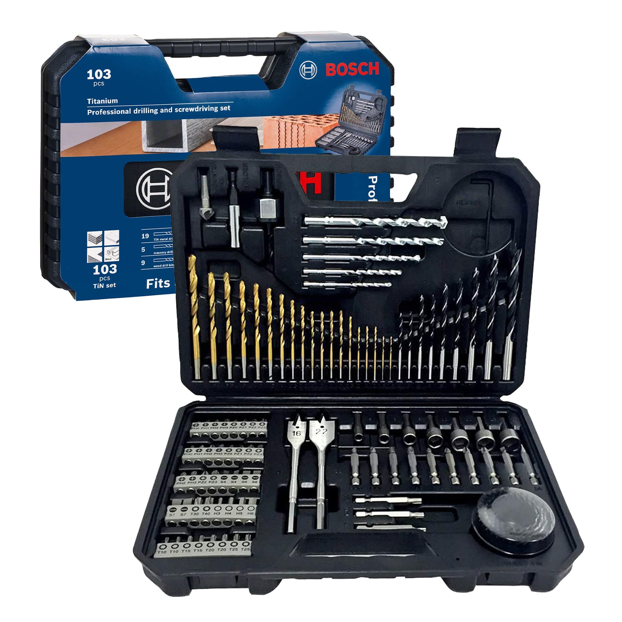 Bosch Professional Set Punte E Bit Per Legno, Pietra E Metallo, Accessori Per Utensili Di Foratura E Avvitamento, 103 Pezzi