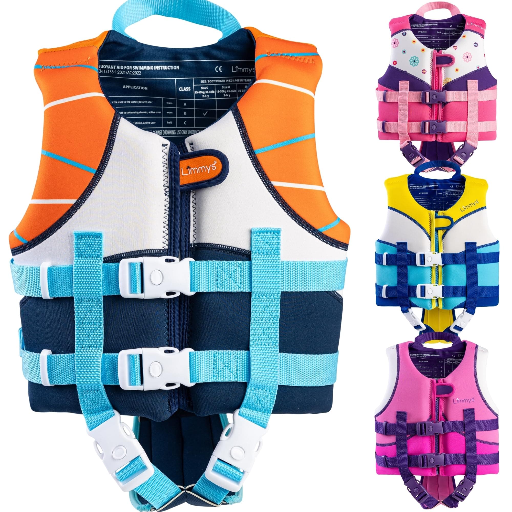 Limmys Gilet de Natation pour Enfants – Aide à la Flottaison avec Panneaux en Mousse Intégrés, Certifié CE, Design Primé et Approuvé par Les Parents, Double Fermeture avec Zip YKK, Néoprène Premium