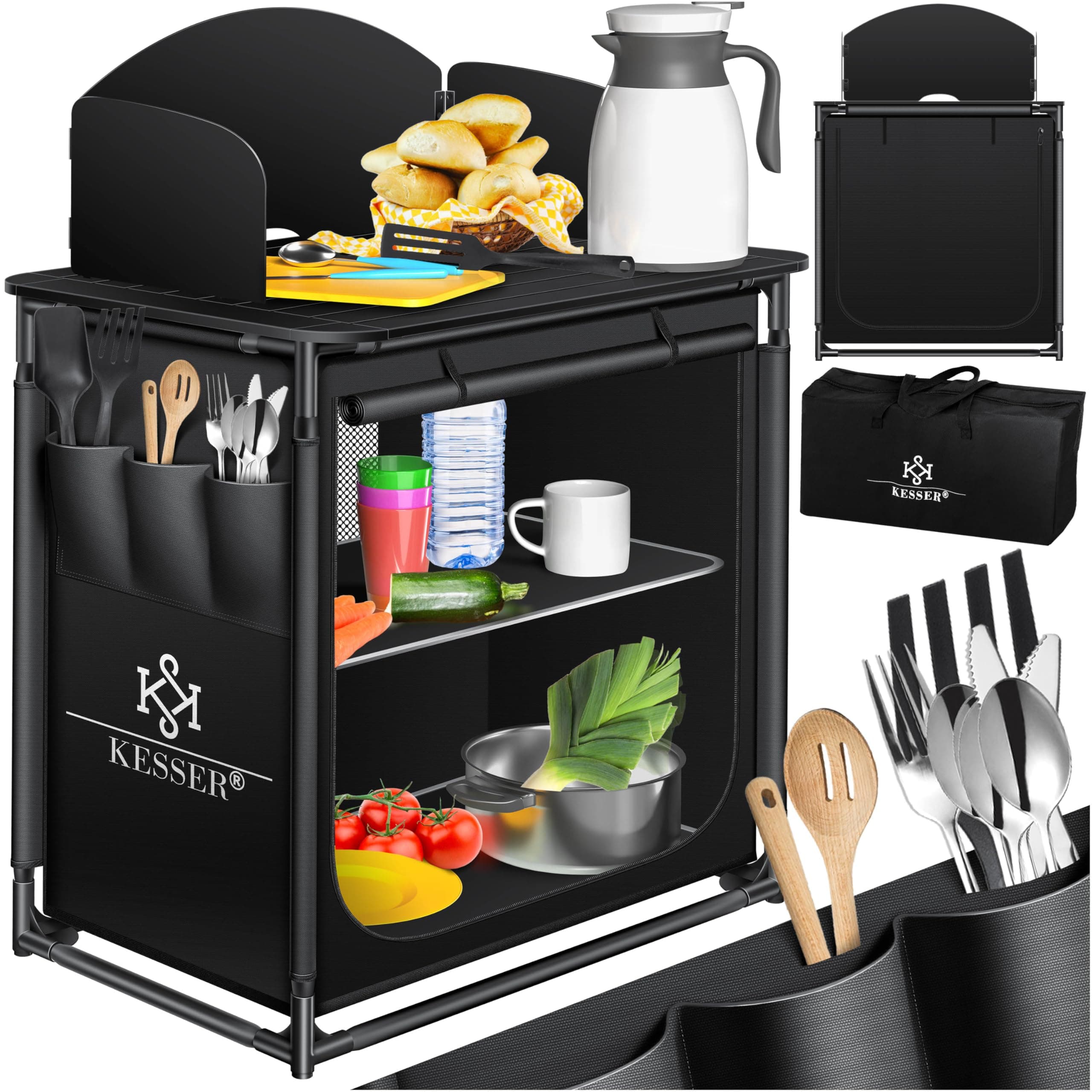 KESSER® Campingküche | Ink. Tragetasche | Campingschrank | mit Aluminiumgestell | Reiseküche | Küchenbox | Zeltschrank | Outdoor Camping Küche | Modelle wählbar