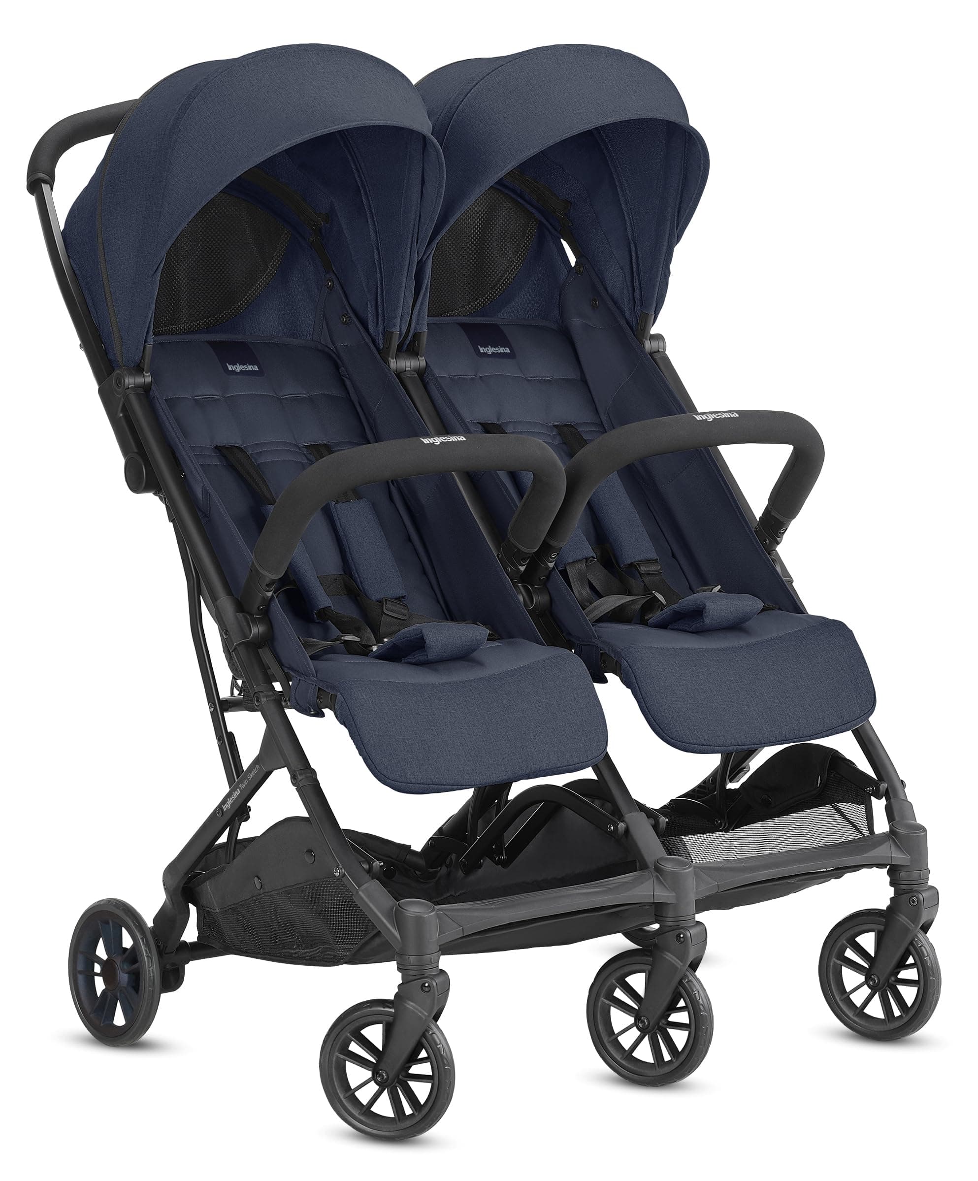 Inglesina Twin Sketch Cochecito Doble, Azul, Ultraligero y Compacto, Ideal para Gemelos o Hermanos, Confort Elevado, hasta 15 kg