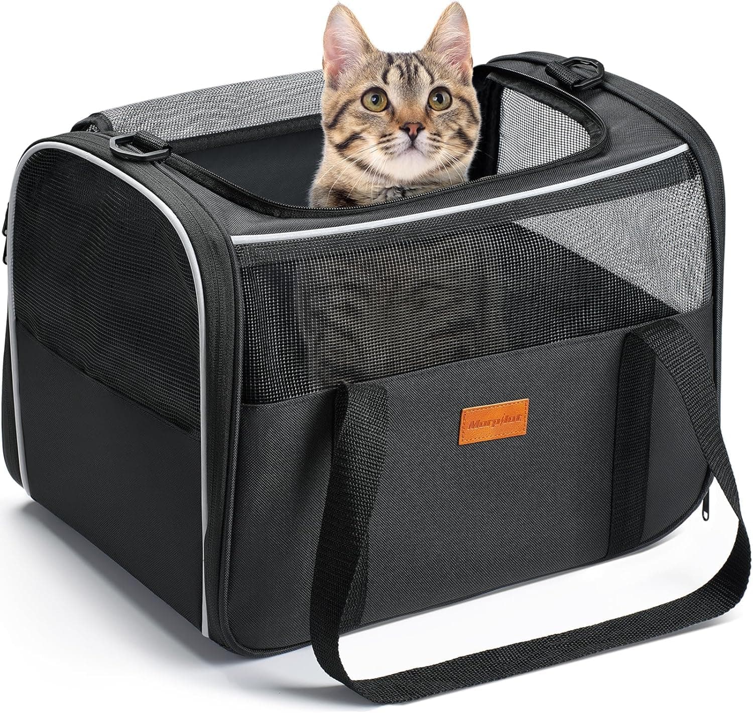 Morpilot Transportín Perro y Gato, Bolsa de Transporte Plegable y Transpirable con Correa de Hombro Ajustable, Ideal para Gatos y Mochila de Viaje para Perros Pequeños
