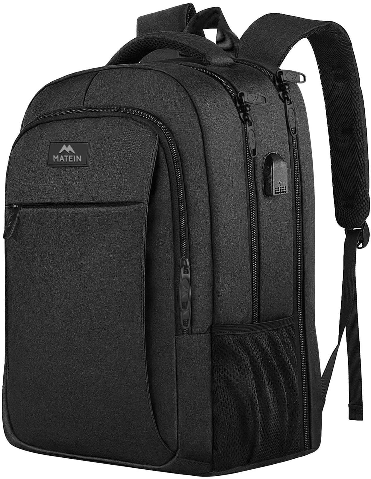 MATEIN Mochila Hombre 17.3 Pulgadas Antirrobo Trabajo Gran Capacidad para Portatil con Puerto de Carga USB Impermeable Ordenador para Viaje Diario, Negro