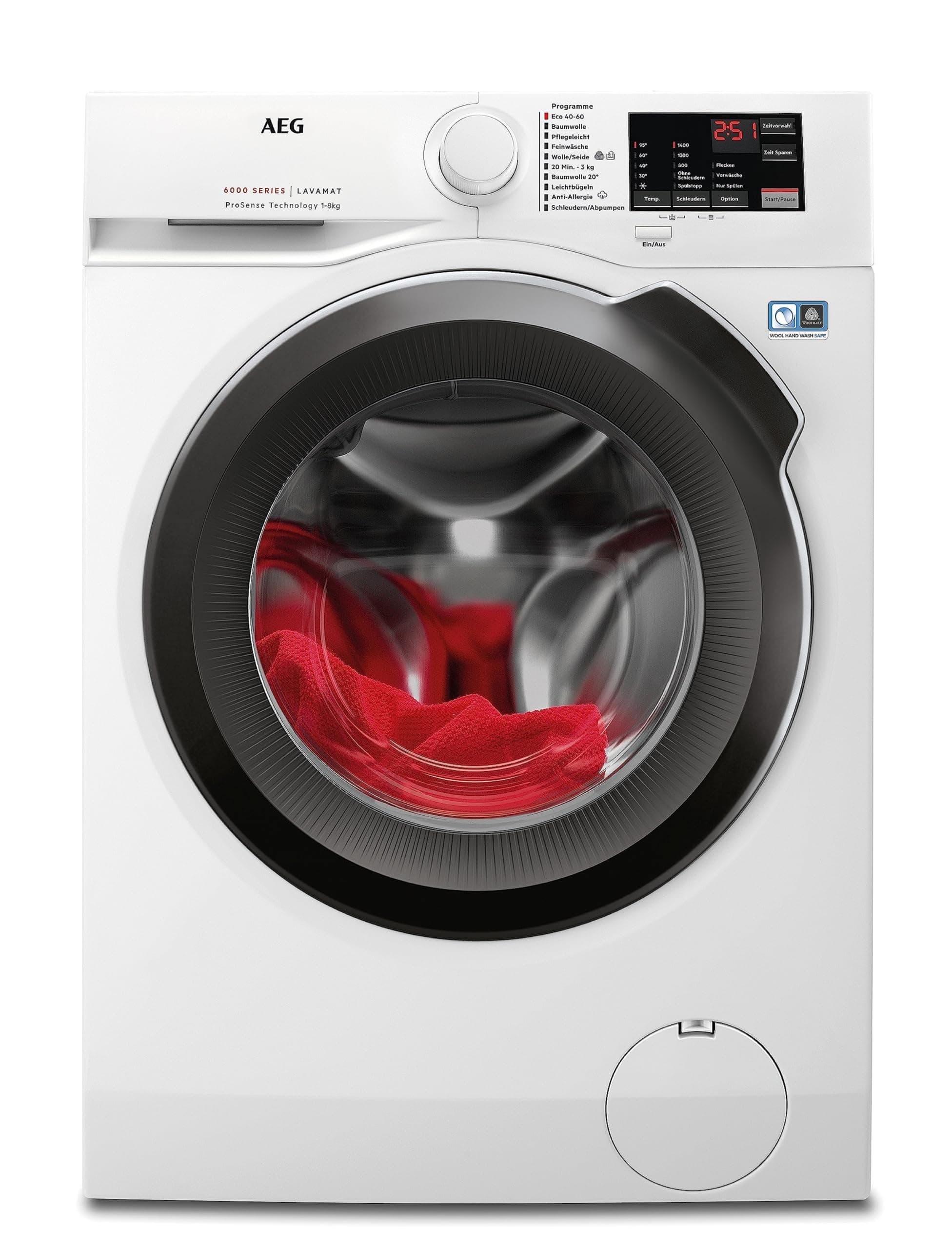AEG Waschmaschine 8 kg, Serie 6000 ProSense: Mengenautomatik für automatische Anpassung von Waschdauer & Energieverbrauch, Startzeitvorwahl, Nachlegefunktion, Vollwasserschutz, 1400 U/min, L6AMZ48FL