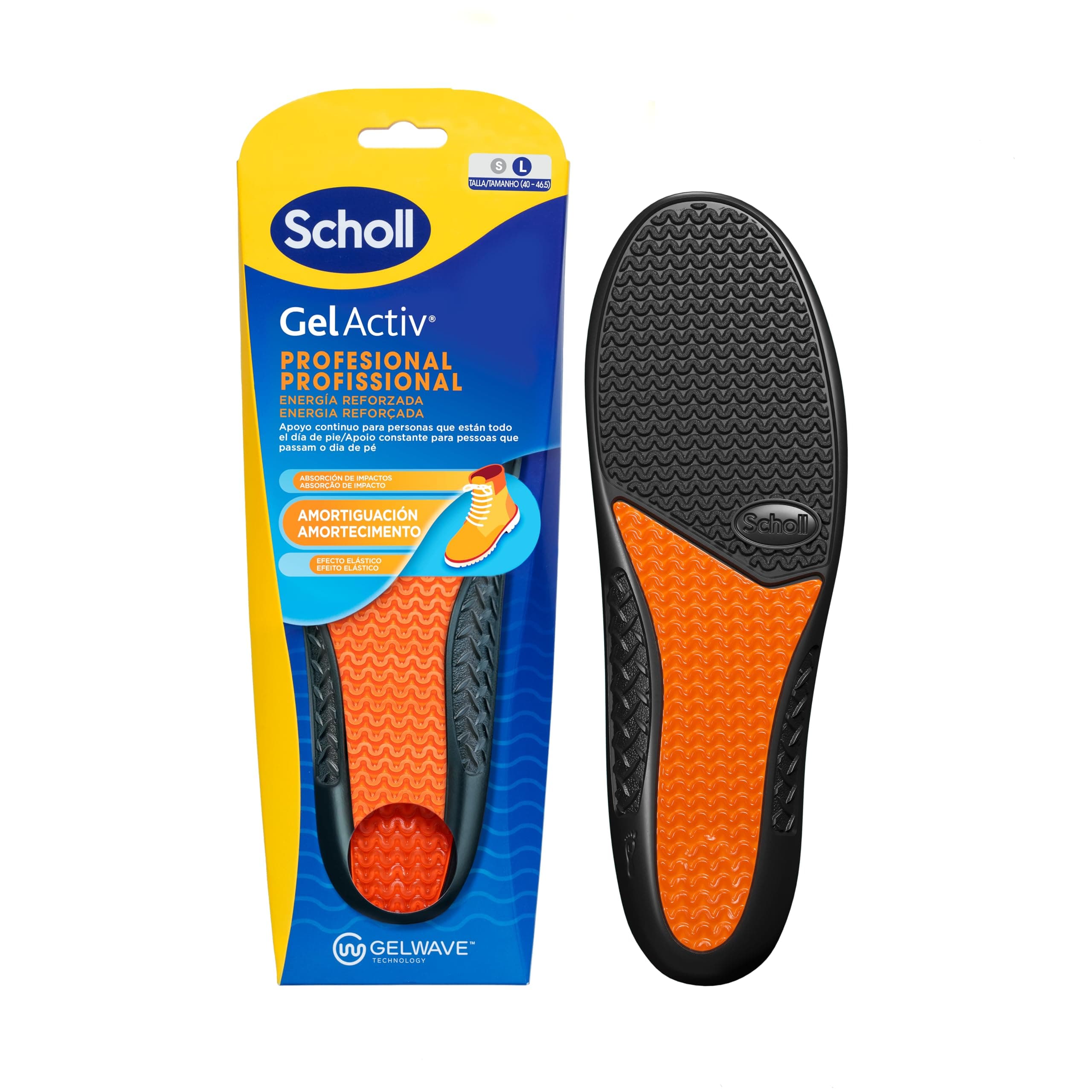 Scholl GelActiv Profesional Plantillas de Gel para Hombre - Botas y Zapatos de Trabajo, Comodidad Superior y Absorción de Impactos con Tecnología GelWave, Amortiguación Todo el Día, Talla 40-46.5