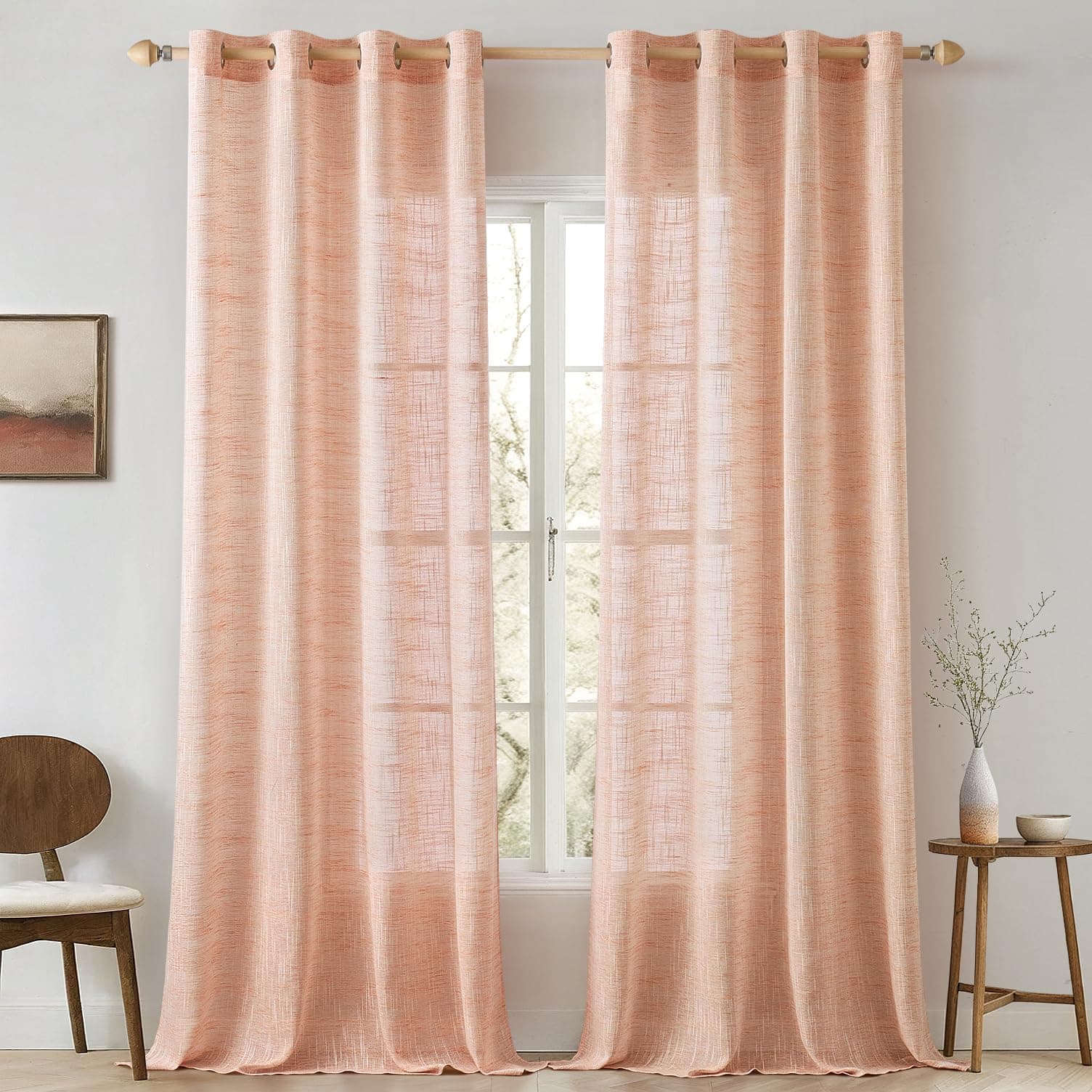 MIULEE Vorhang Gardinen Leinen mit ösen Voile Vorhänge Leinenoptik Gardinen Wohnzimmer Modern Fensterschal Kinderzimmer küchengardinen Schlaufenschal 2er Set 140x245 cm Orange