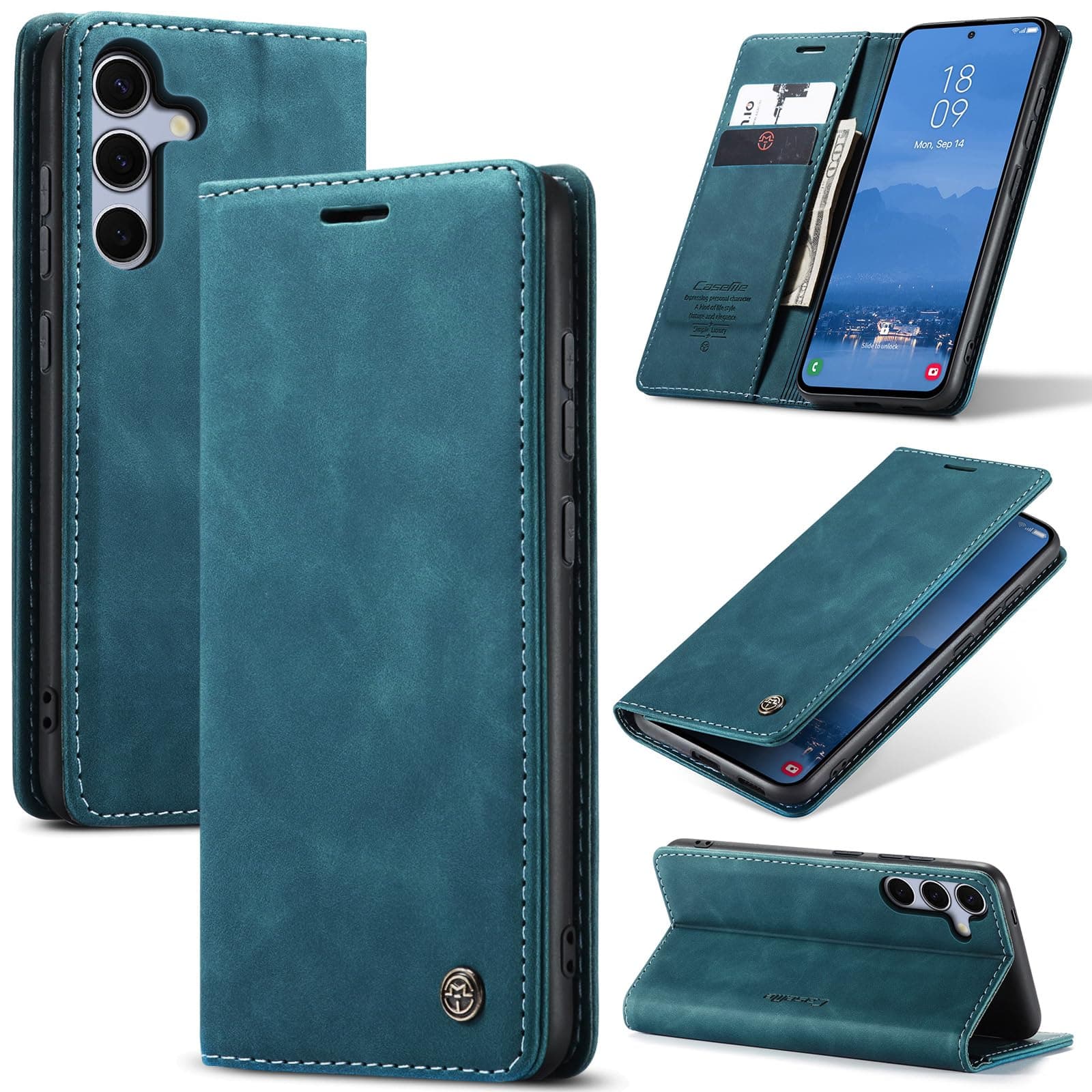 Azororo Coque pour Samsung Galaxy S25 5G Premium Housse Cuir Protection Pochette Rabat Portefeuille Flip Case Porte Magnétique Coque Étui pour Samsung Galaxy S25, Bleu Vert
