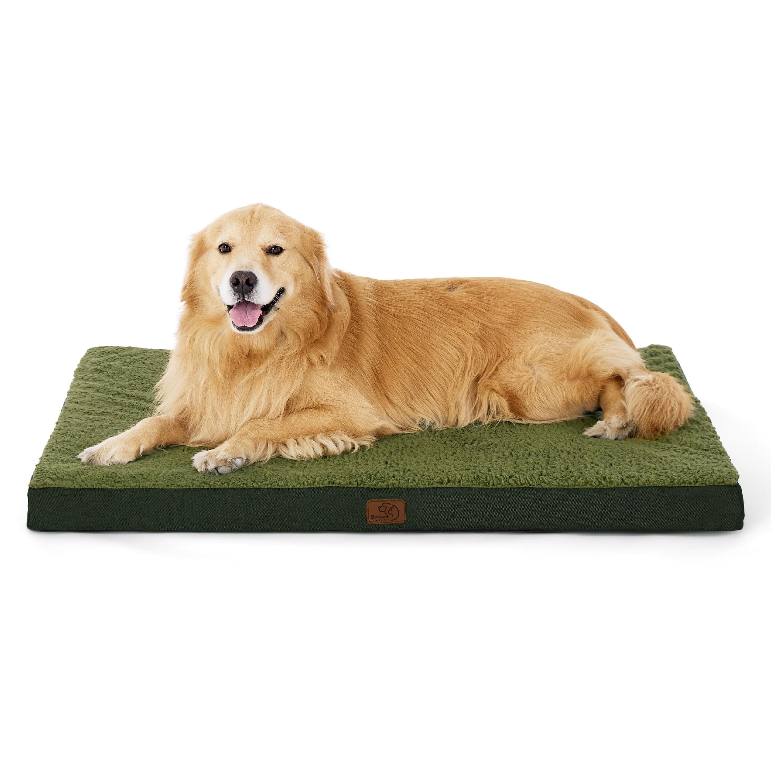 BEDSURE orthopädisches Hundebett Grosse Hunde - 112x81x7.6cm Hundekissen flauschig Hundematte waschbar Hundematratze in dunkelgrün für große Hunde