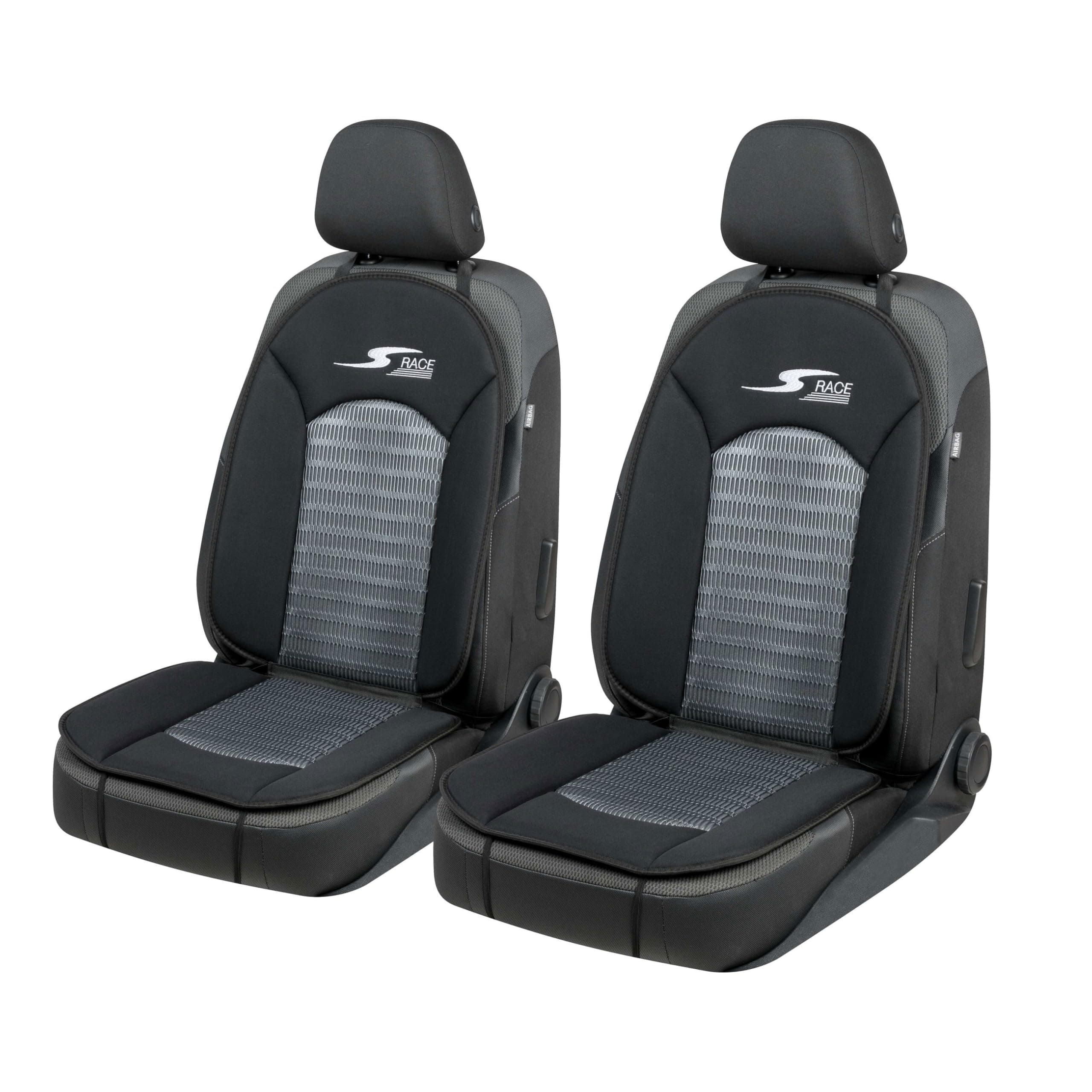Walser CarComfort Cubierta del Asiento del Coche S-Race 2 Piezas, Premio Muy Bueno* Cubierta del Asiento Universal y la Almohadilla projectora Antracita/Negro