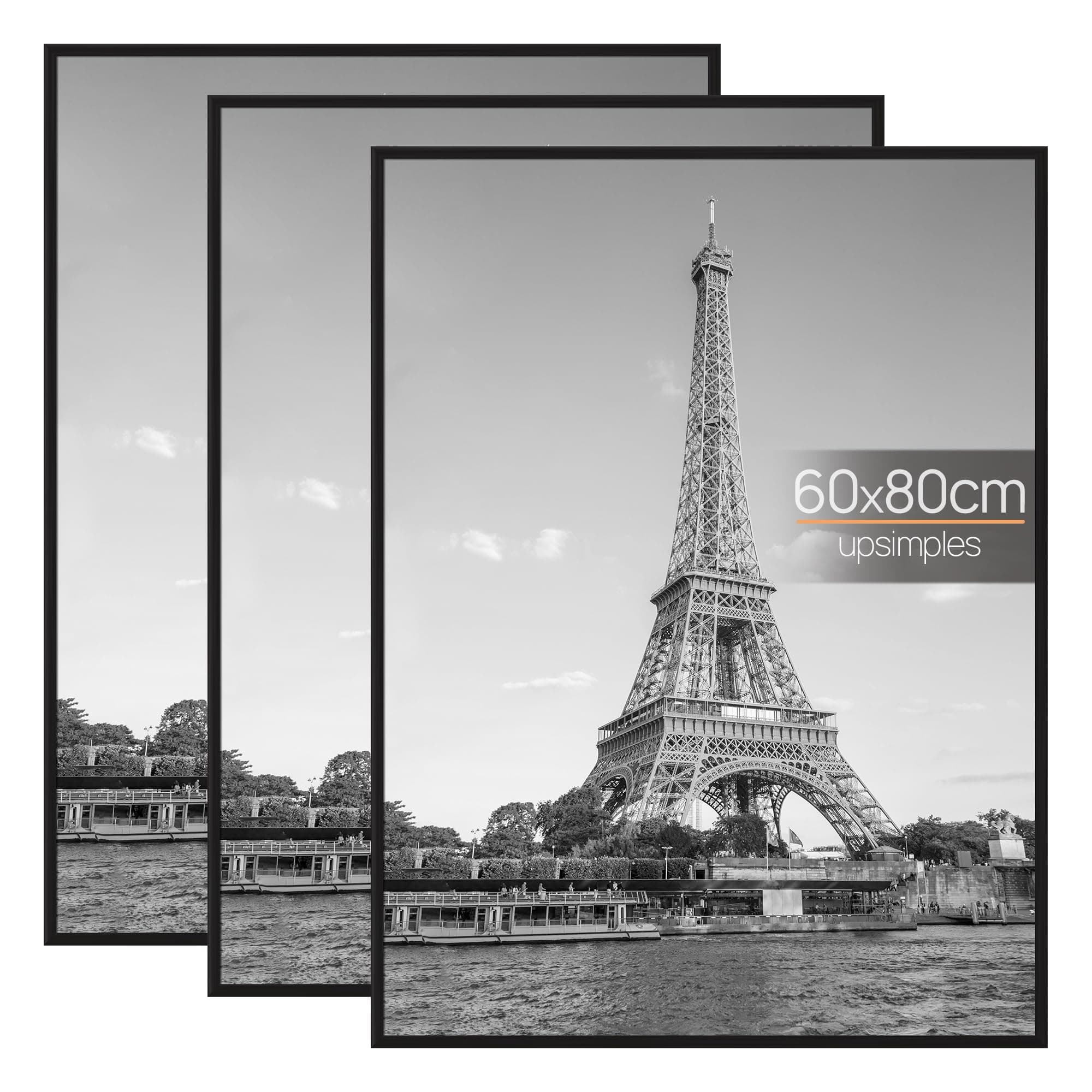 upsimples Lot de 3 Cadre 60x80cm, Cadre Photo 60x80 Noir, pour Galerie de Photos, Bande D'insertion, Montage Mural Horizontal ou Vertical