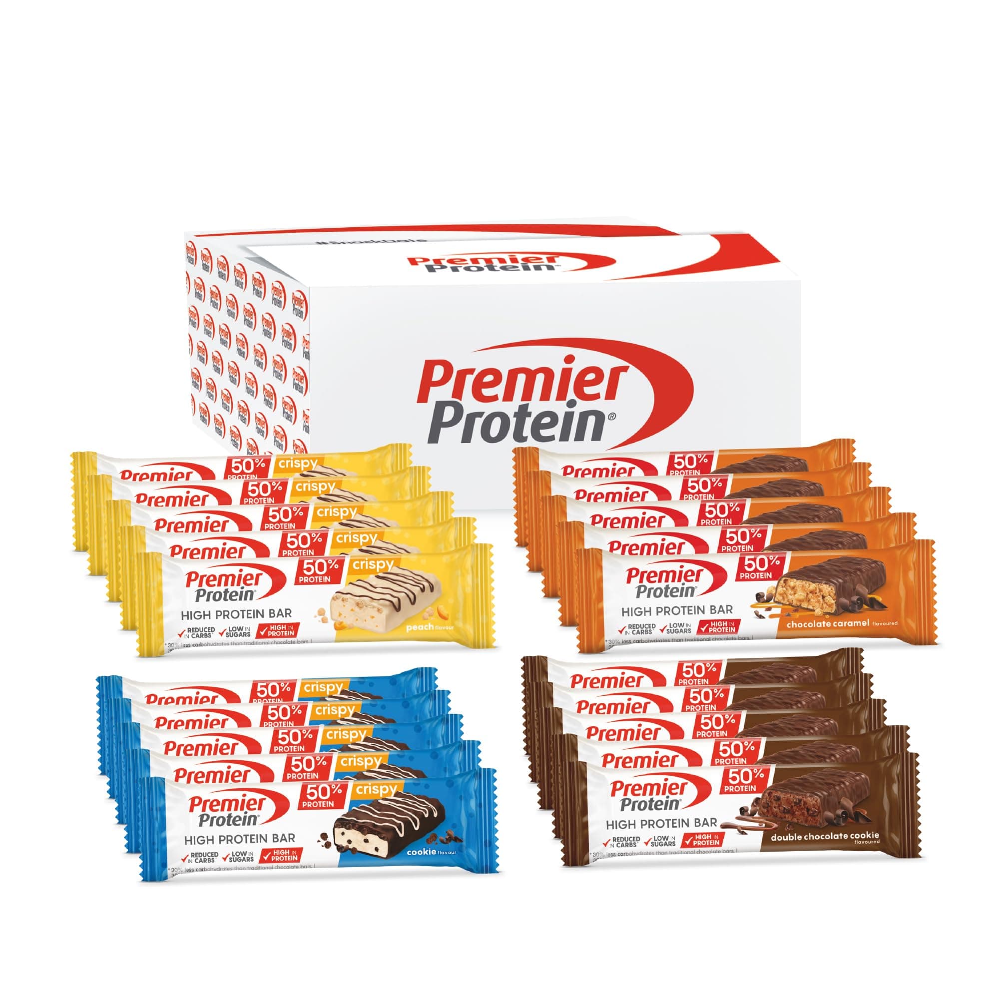Premier Protein - High Protein Bar 50% - Multiflavourbox - 20x40g - faible en sucres – pauvre en glucides – sans huile de palme - riche en protéines
