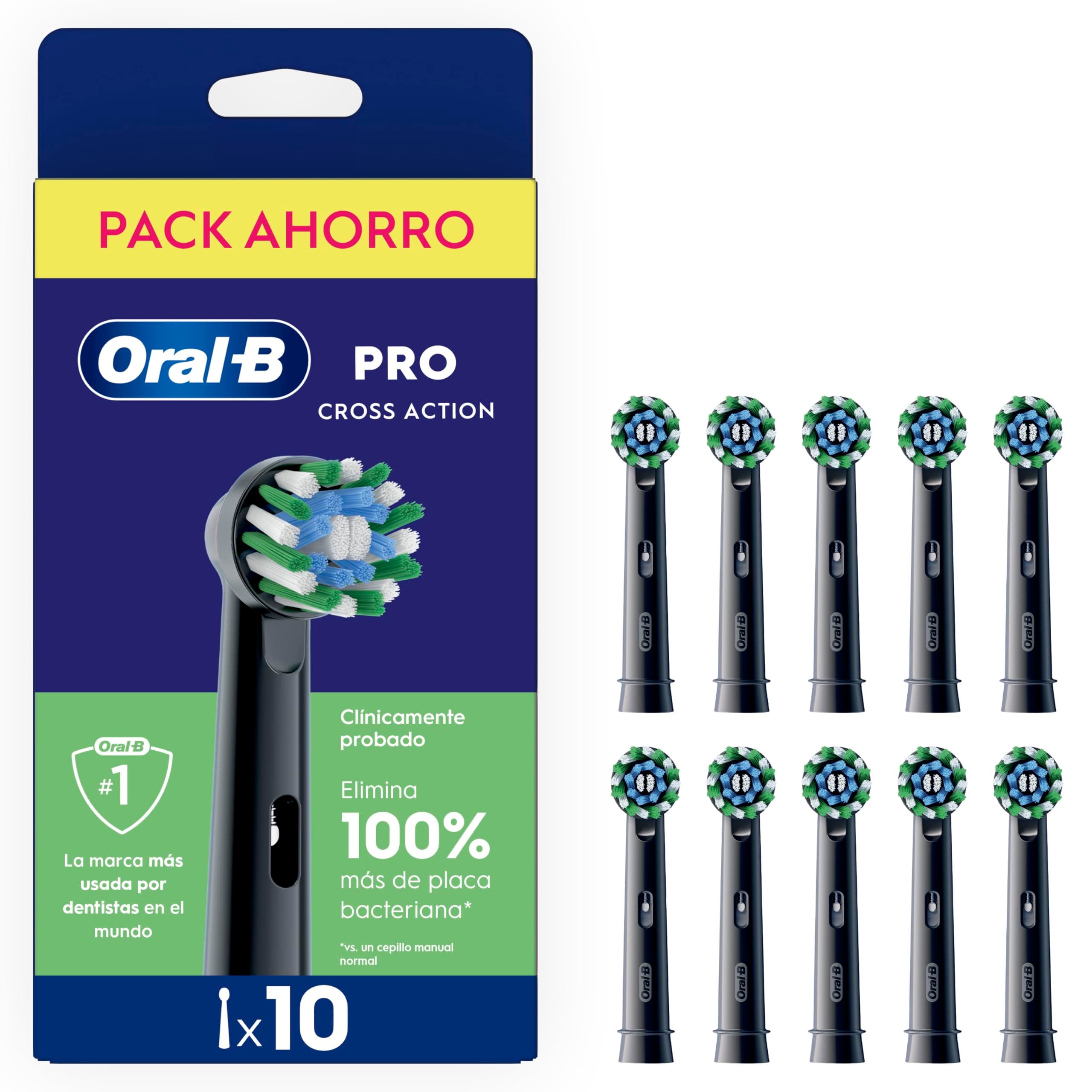 Oral-B Pro CrossAction Cabezales de Recambio Originales, Negro, Pack de 10 | Recambios para Cepillo Eléctrico Oral B Pro, con Indicador de Uso y Filamentos en Forma de X para Una Limpieza Profunda