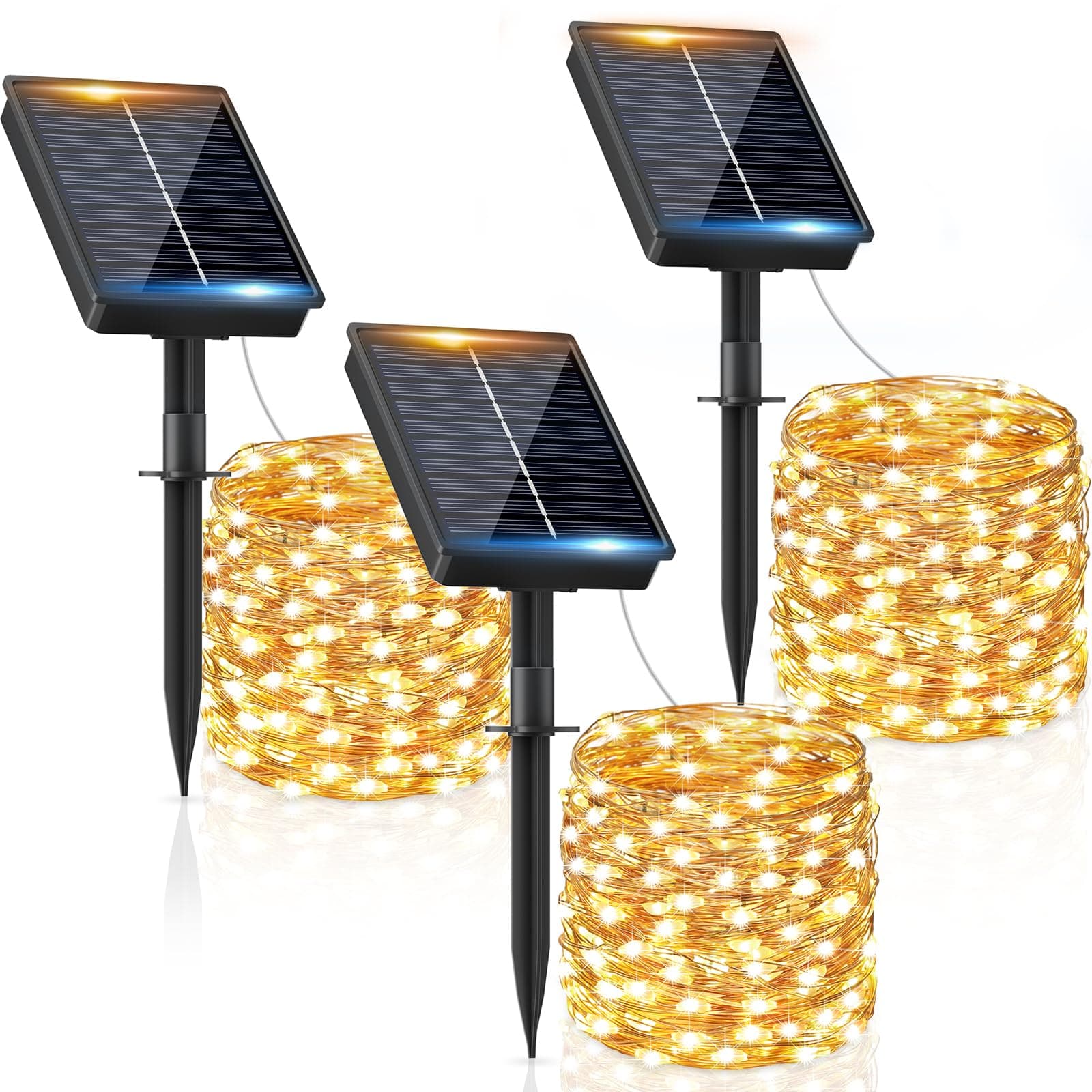 FIFlying Guirnalda Luces Exterior Solar - 3 x 12M 120 LED Guirnaldas Luces Solares Exterior IP65 Impermeable Blanco Cálido 8 Modos Solares LED Interior Jardin Terraza Bodas Fiestas Festivales