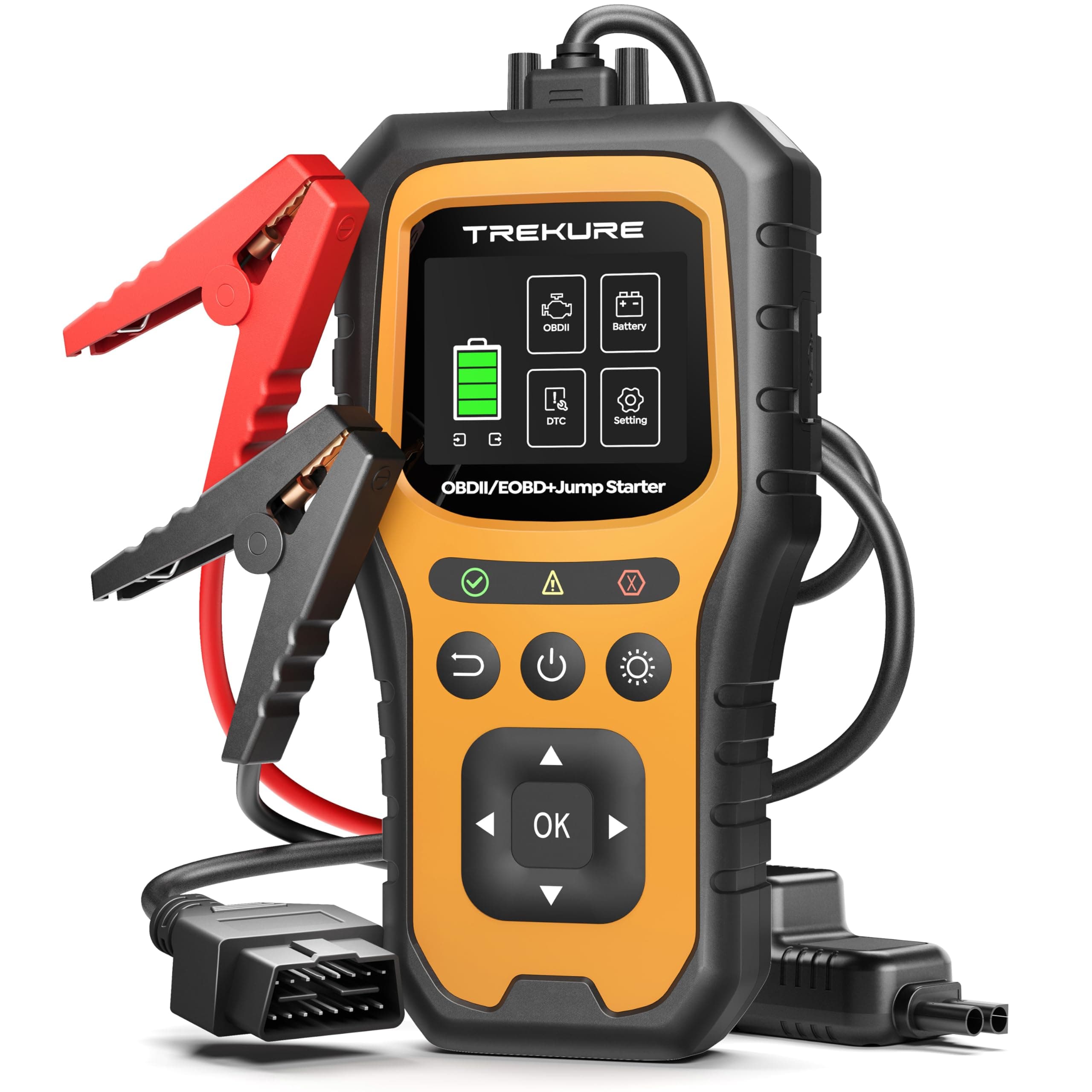 TREKURE Booster Avviamento Auto con OBD2 Diagnostica, 7000A Avviatore Di Emergenza (Tutti Gas o 10L Diesel), Portatile 12V Avviatore Batteria Auto con LED, OBDII, Tester Batteria, Power Bank