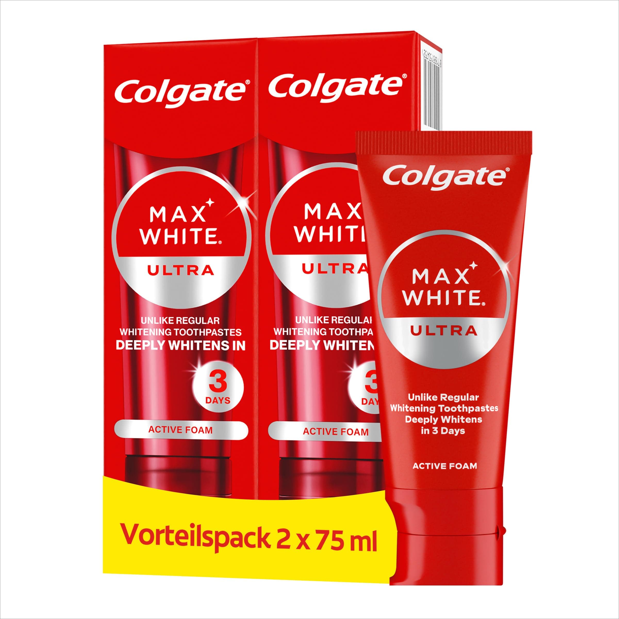 Colgate Zahnpasta Max White Ultra Active Foam 2x75ml - Weißere Zähne in 3 Tagen