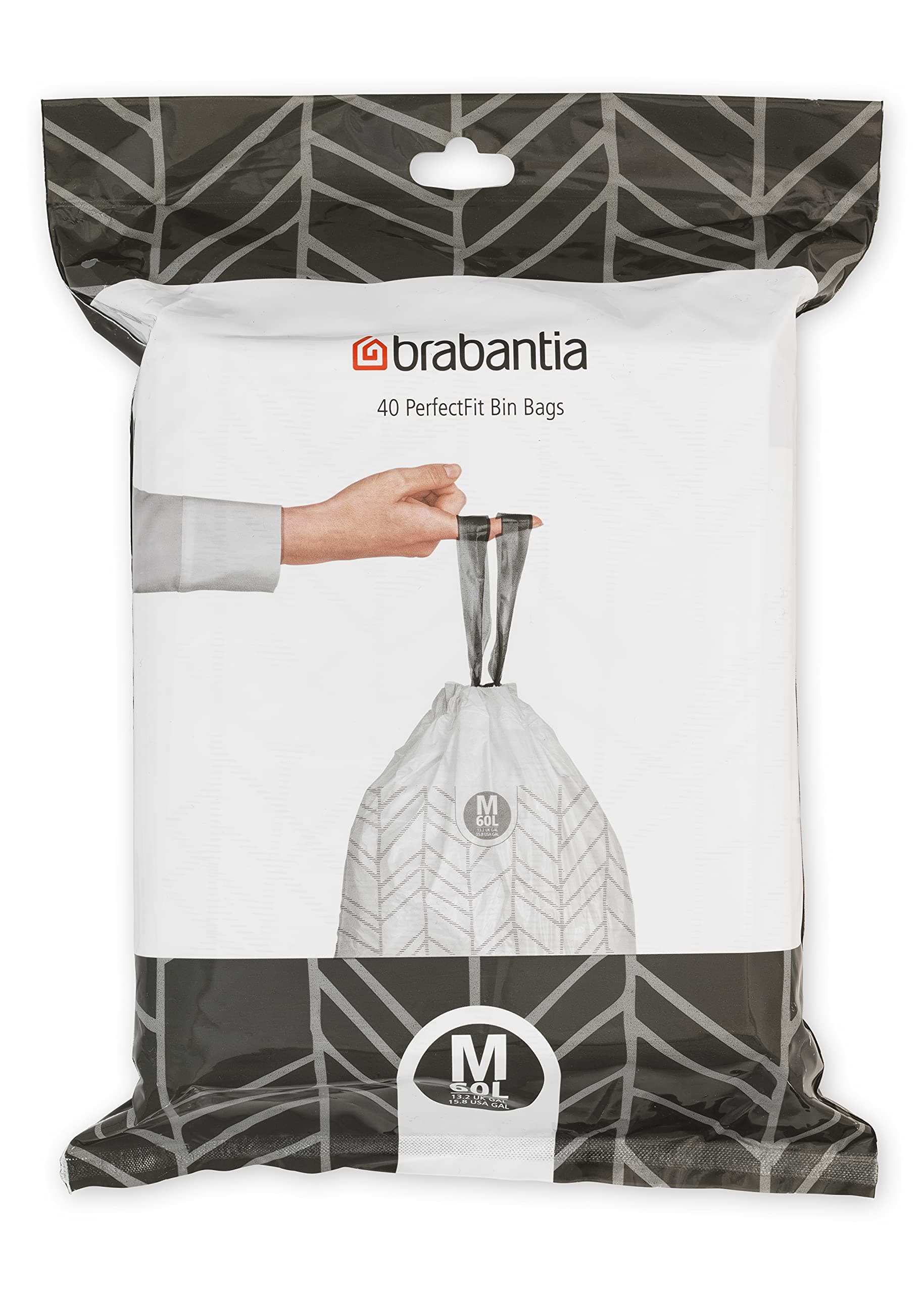 Brabantia Sacs Poubelle PerfectFit (Code M / 60L), Ultra Résistant, Poignées Coulissantes (40 Sacs)