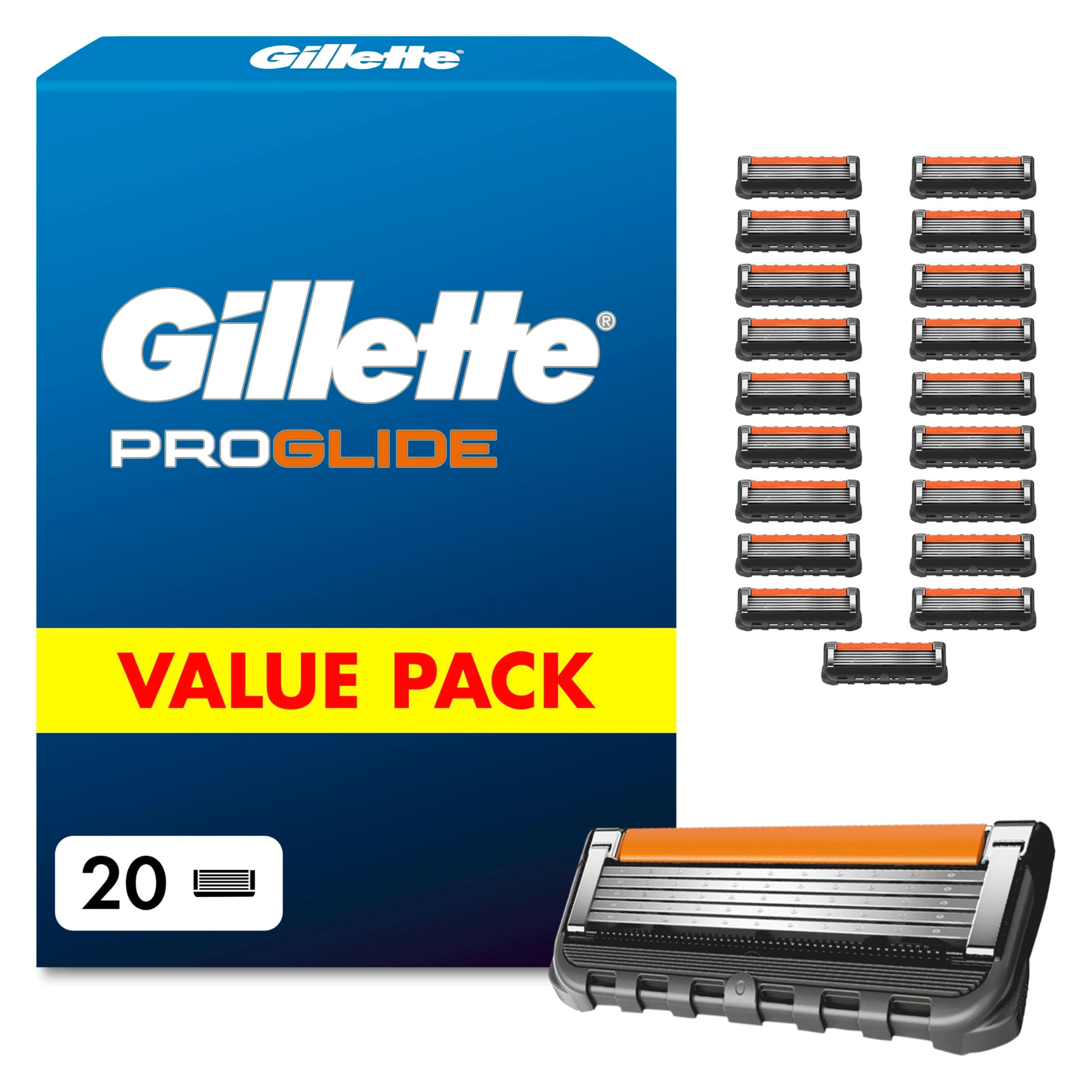 Gillette Lames de Rasoir Homme Proglide, Pack de 20 – Cartouche Dotée de la Bande Lubrifiante x2, Ultra Affutées et Longue Durée, en Acier Inoxydable, 1 Recharge Jusqu’à 30 Rasages