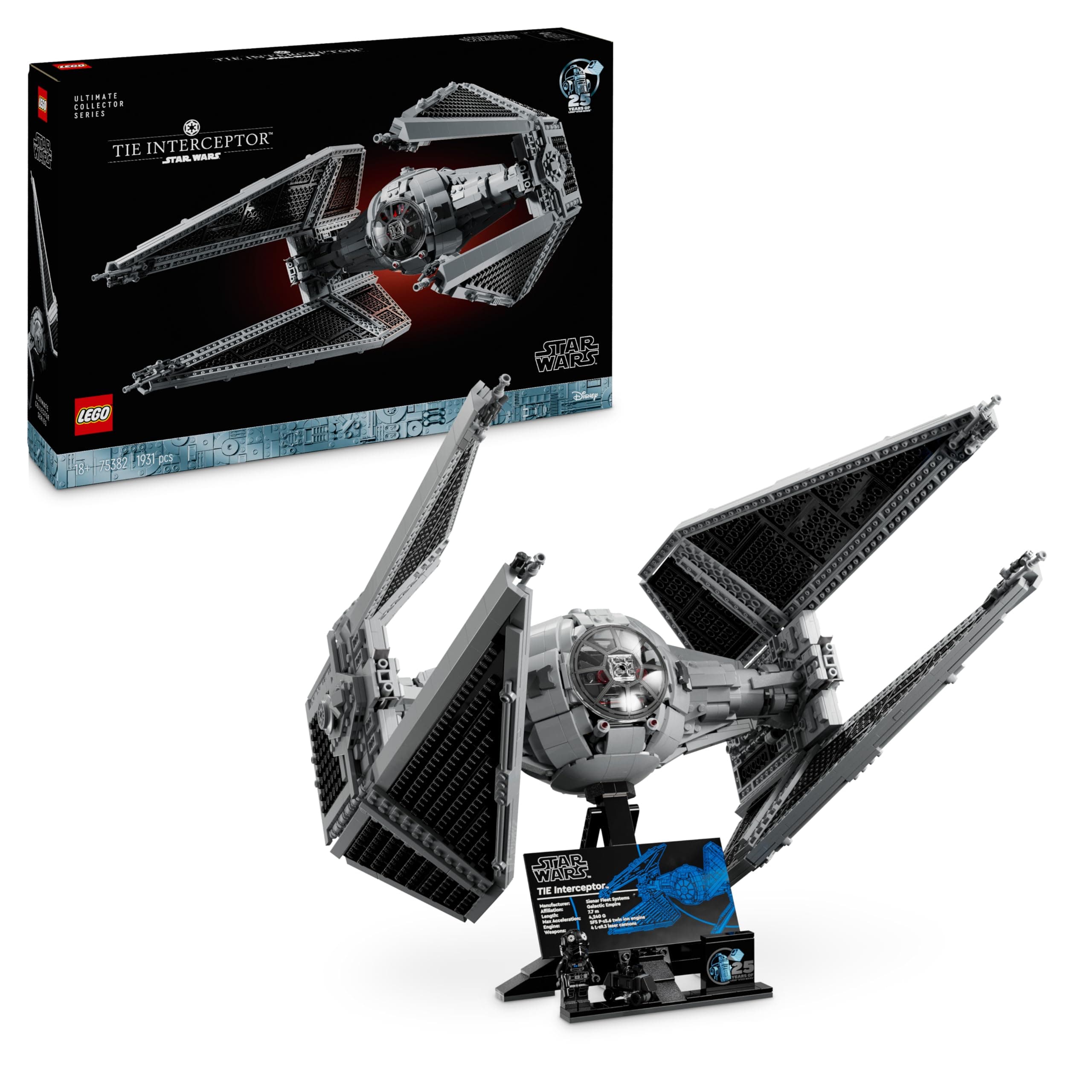 LEGO Star Wars L’Intercepteur TIE - Set de Construction pour Adultes de la Collection Ultimate Collector Series S - Réplique de Chasseur en Briques à Construire, à Collectionner et à Exposer - 75382