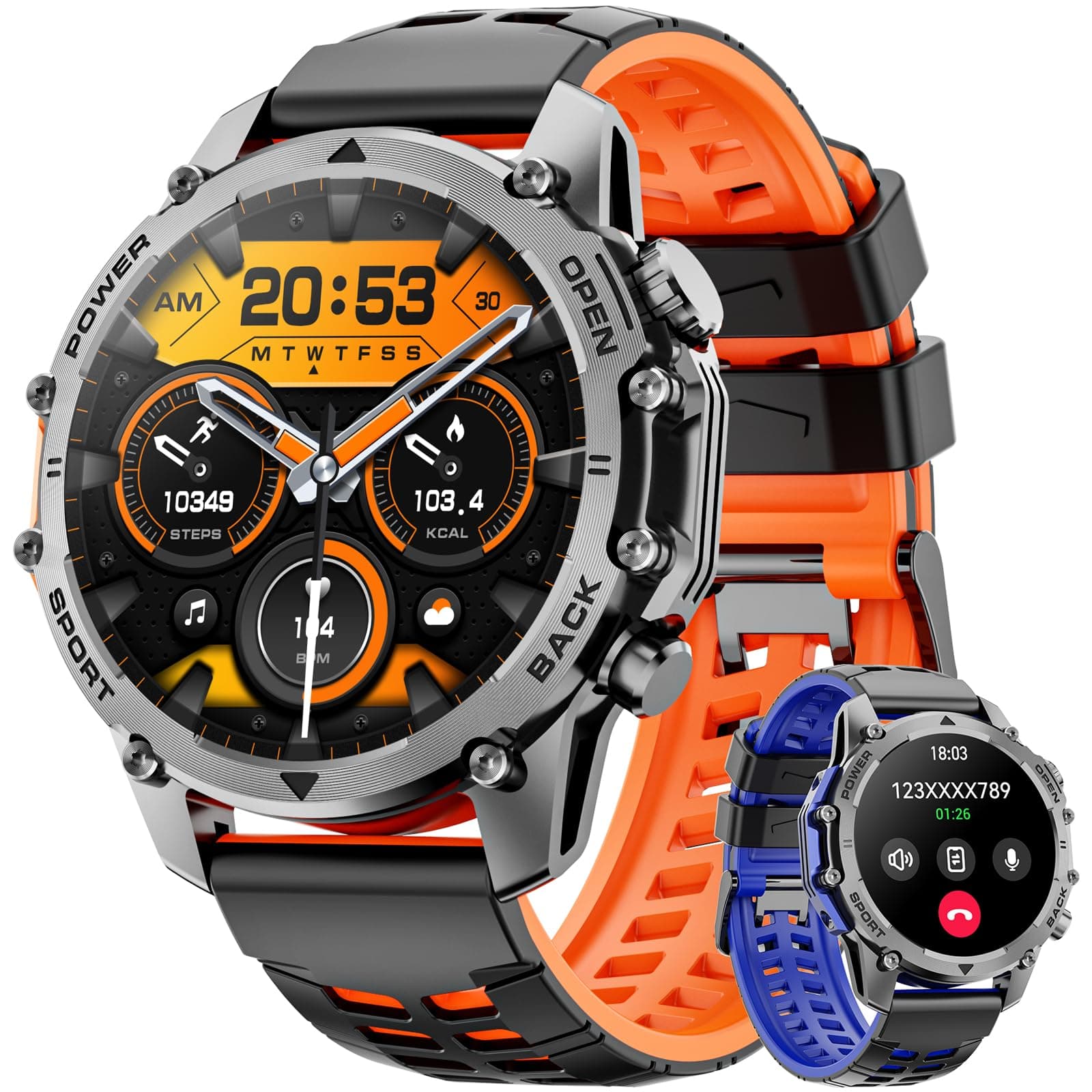 Reloj Inteligente Hombre con Linterna, 1.52" HD Smartwatch Militar con 500 mAh Batería(7-30 días), Relojes Inteligentes Hombre con 110+ Deportivos/Monitor Sueño/Pulsómetro/SpO2 para iOS Android