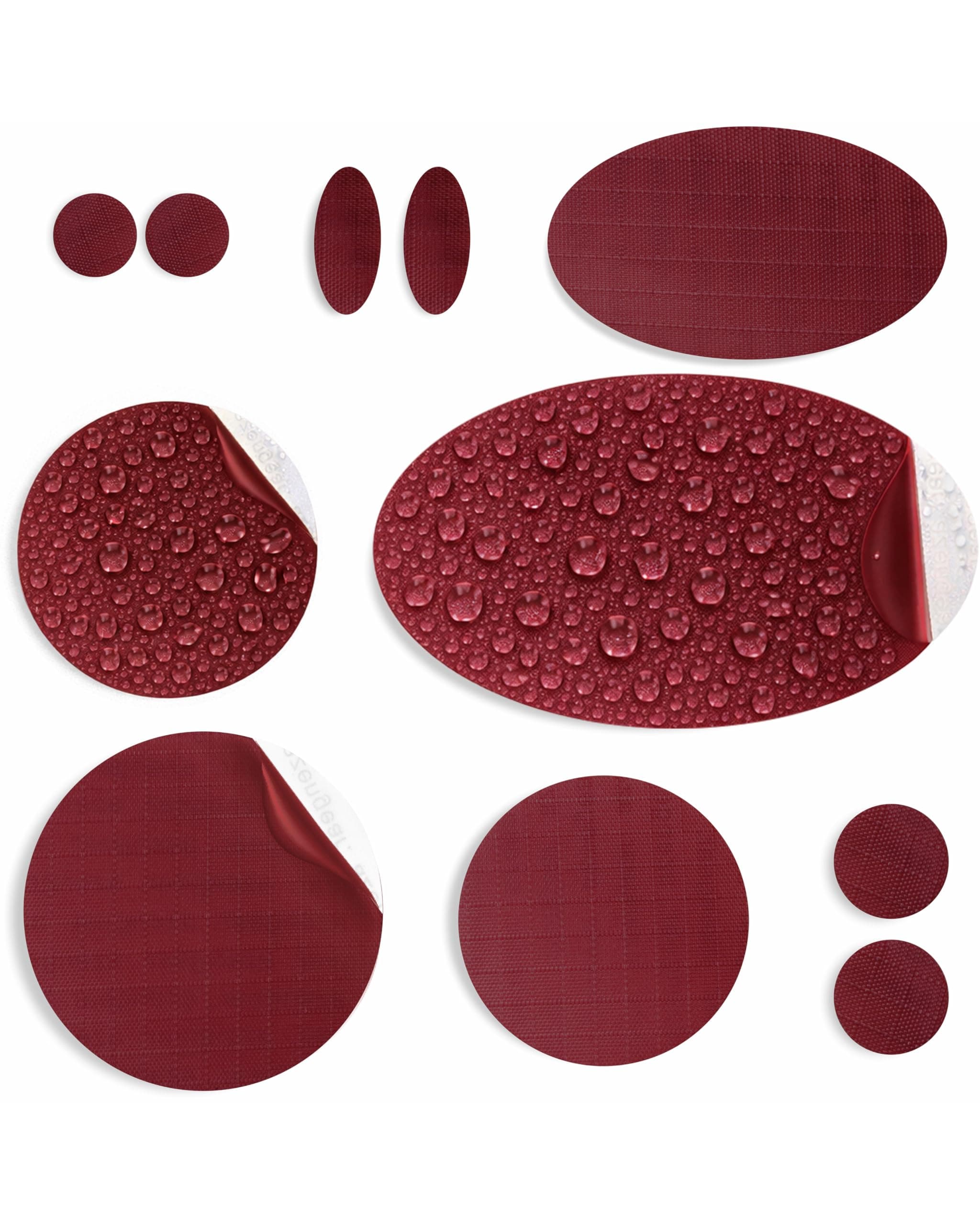 aZengear Toppe di riparazione (30+ colori) per piumini, giacche imbottite, tende, scarpe e tappezzeria, autoadesive, impermeabili, resistenti a strappi, freddo e calore (11 pezzi, borgogna)