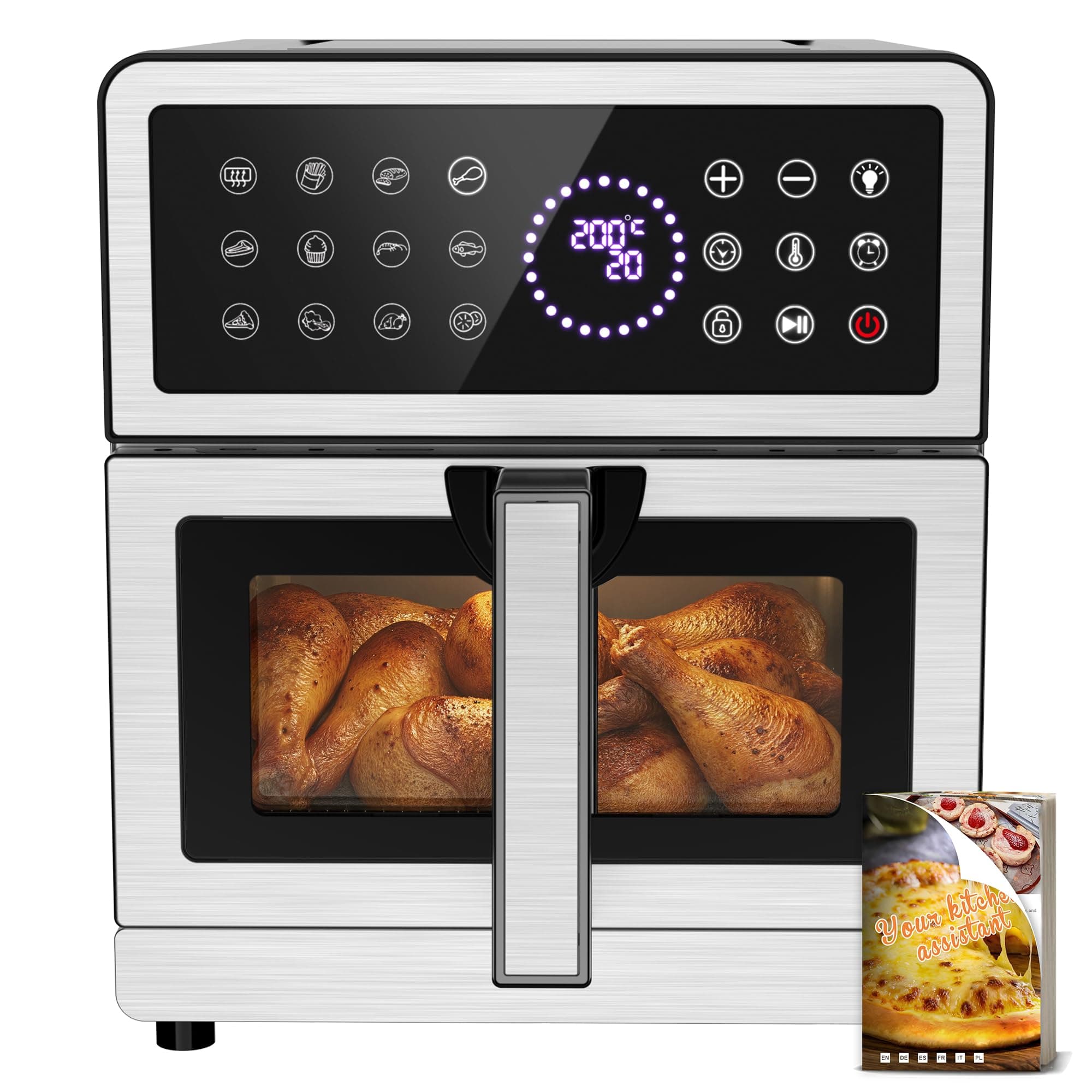 Friggitrice ad Aria 8L XXL | Airfryer Su/Giù Doppi Resistenza, Friggitrice Aria Visiva con Luce Integrata 12 Programmi 2150W Corpo in Metallo, Air Fryer con Ricettario Max 200°C Adatto All Familiare