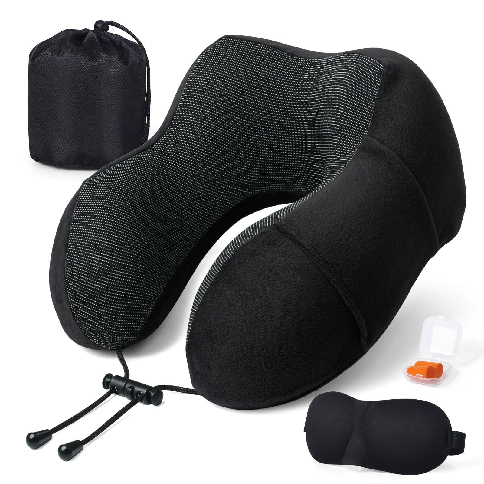 SOMLAW Cuscino da Viaggio, Cuscino Collo Memory Foam, Cuscino Cervicale Viaggio Portatile, Perfetto per Aereo Auto Ufficio, Inclusa Maschera per Dormir, Borsa per Trasporto